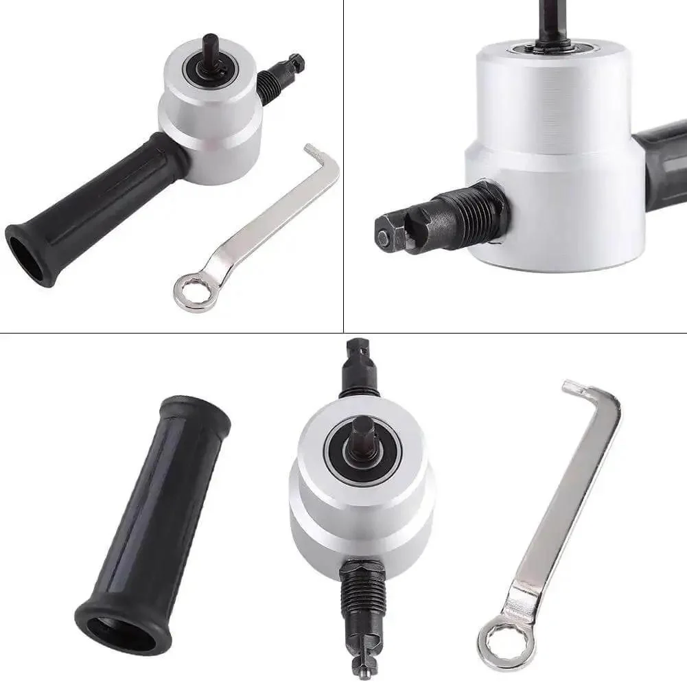 Dual Head Sheet Metal Nibbler Drill Attachment For Steel Aluminum And Copper Electric Or Pneumatic Drill Cutter Kit For Thin Metal Sheets DIY Metalworking Cuts Straight Curved Arc And Irregular Shapes 8mm Shank 1500 To 3000 Rpm - Image 2