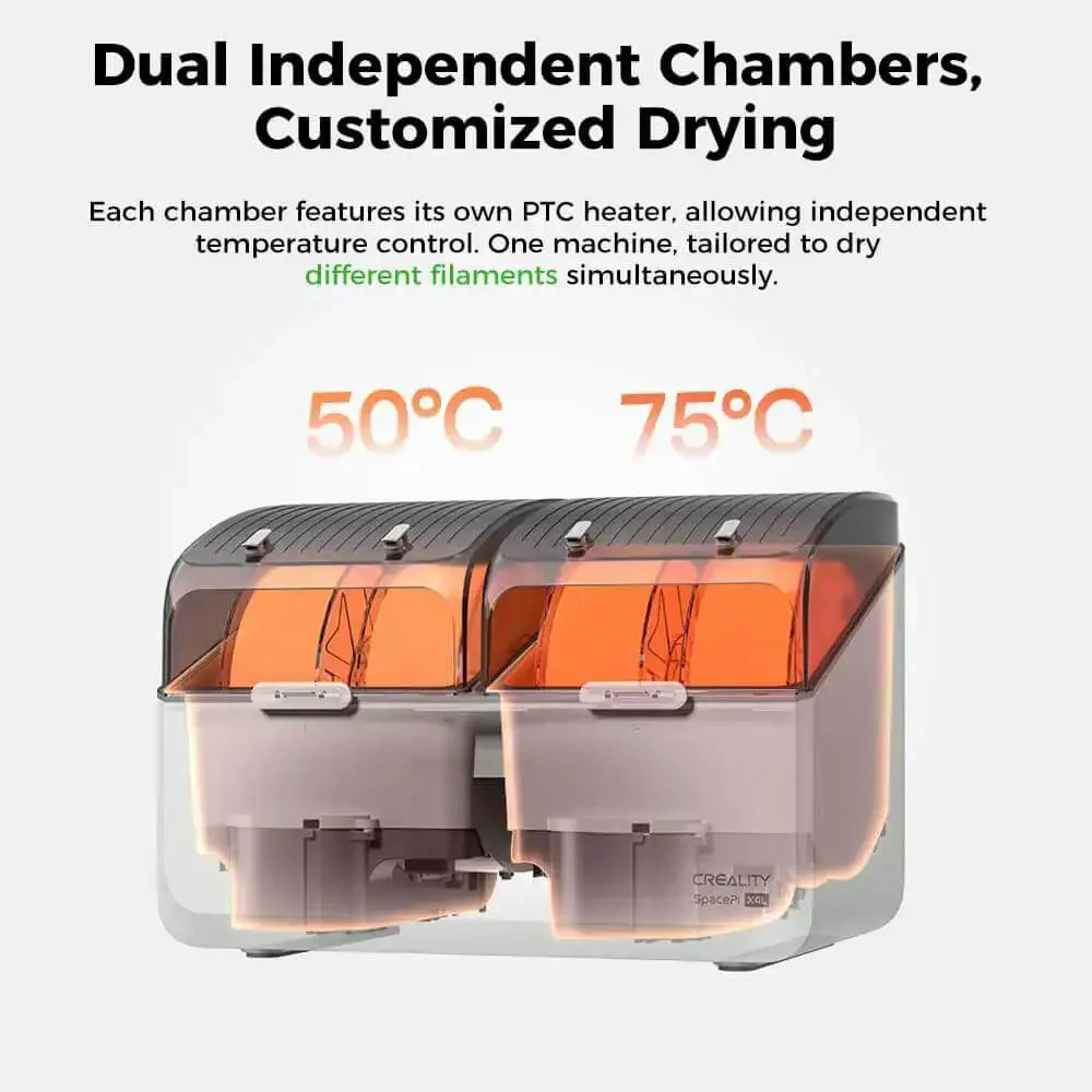 Dual Independent Heating Chambers Filament Dryer Box For 4 Spools Heats Up To 75C With 200W PTC Fast Drying For PLA PETG TPU ABS PET PC ASA PA LCD Touchscreen Moisture Proof Seal Ideal For Multi Color Printing - Image 7