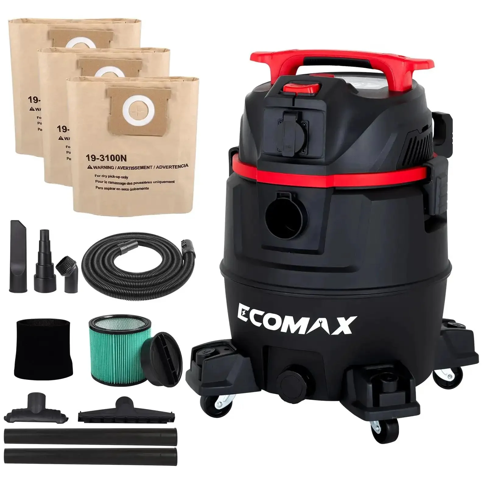 Dual-Mode Wet Dry Vacuum With Auto Tool Activation, 8 Gallon Workhorse, 6.5 HP, HEPA Filter, Anti-Static Hose, Dust-Full Indicator, 2-In-1 Dust Extractor For Woodworking, Shop, And Garage