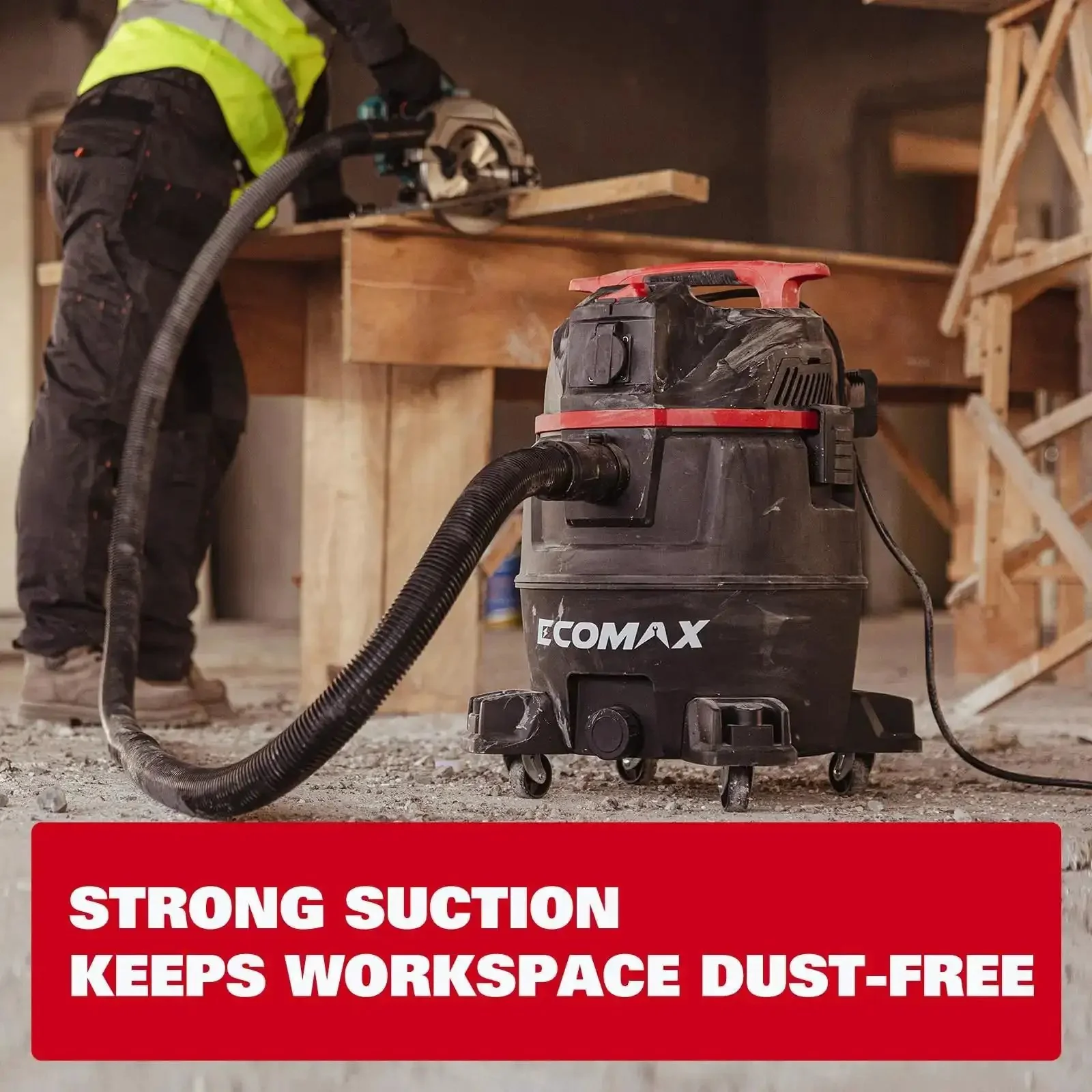 Dual-Mode Wet Dry Vacuum With Auto Tool Activation, 8 Gallon Workhorse, 6.5 HP, HEPA Filter, Anti-Static Hose, Dust-Full Indicator, 2-In-1 Dust Extractor For Woodworking, Shop, And Garage - Image 7