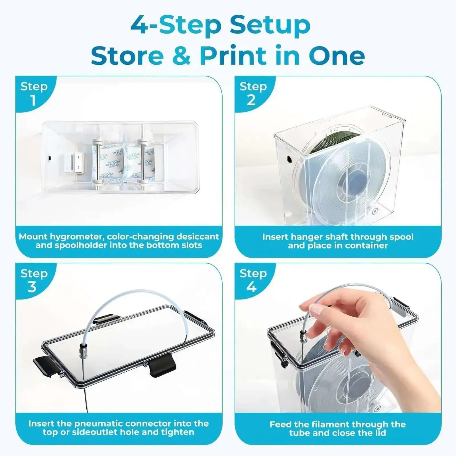 Dual Outlet Filament Storage Box With Airtight Seal, Ball Bearing Spool Holder, No-Fuss Moisture Proof Dispenser For Store While Print Continuous 3D Printing, 1.75mm And 2.85mm Filament, Works With Nylon, PLA, ABS, PETG - Image 3