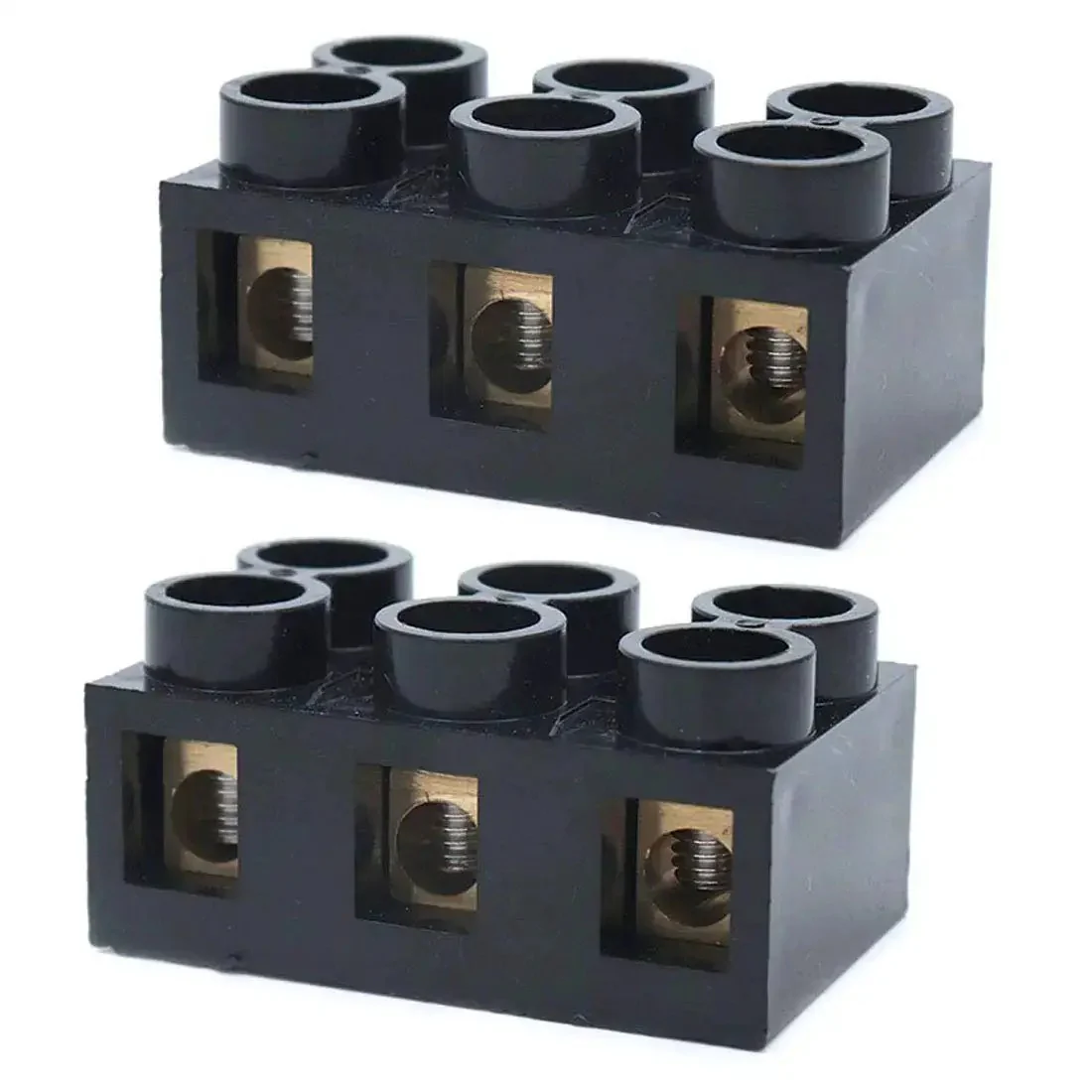 Dual Row 3 Position Screw Terminal Block Kit 500V 60A Electrical Barrier Strip 2 Pack Brass Screw ABS Housing With Insulated Terminals For Secure Wire Connections And Plug In Ready Mounting In Industrial Wiring JX5 6003