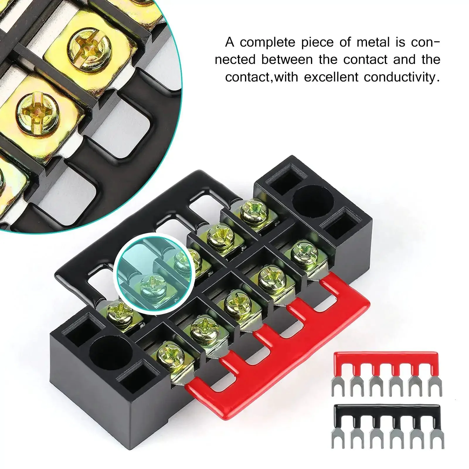 Dual Row Screw Terminal Blocks Set With Covers For Easy Wiring, 8 Sets Of 3 To 6 Positions, 600V 15A Rating, Pre Insulated Barrier Strips, 16 Pcs Terminals, Black And Red Color Coding, Tidy Jumpers And Quick Disconnects For Neat Projects - Image 4