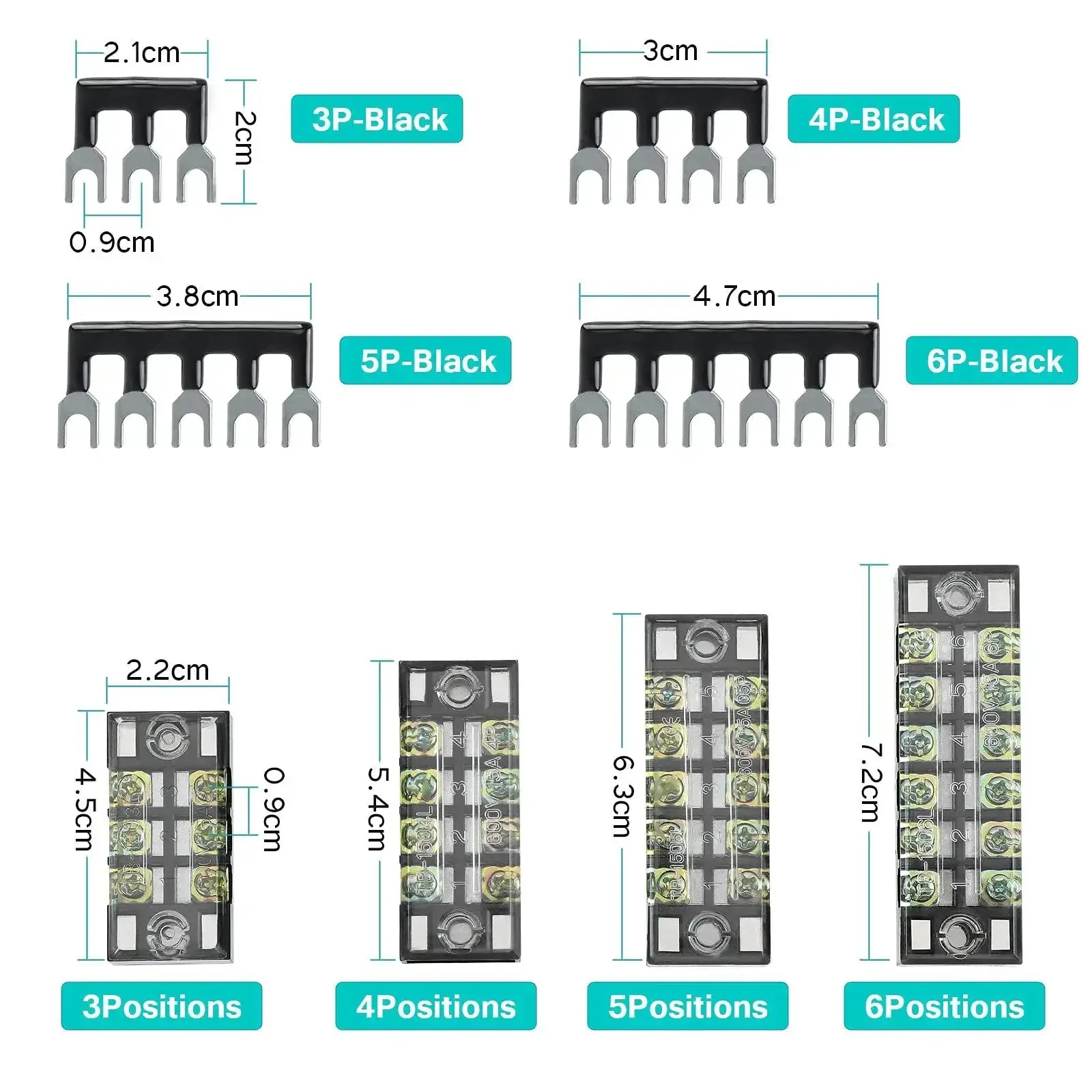 Dual Row Screw Terminal Blocks Set With Covers For Easy Wiring, 8 Sets Of 3 To 6 Positions, 600V 15A Rating, Pre Insulated Barrier Strips, 16 Pcs Terminals, Black And Red Color Coding, Tidy Jumpers And Quick Disconnects For Neat Projects - Image 6