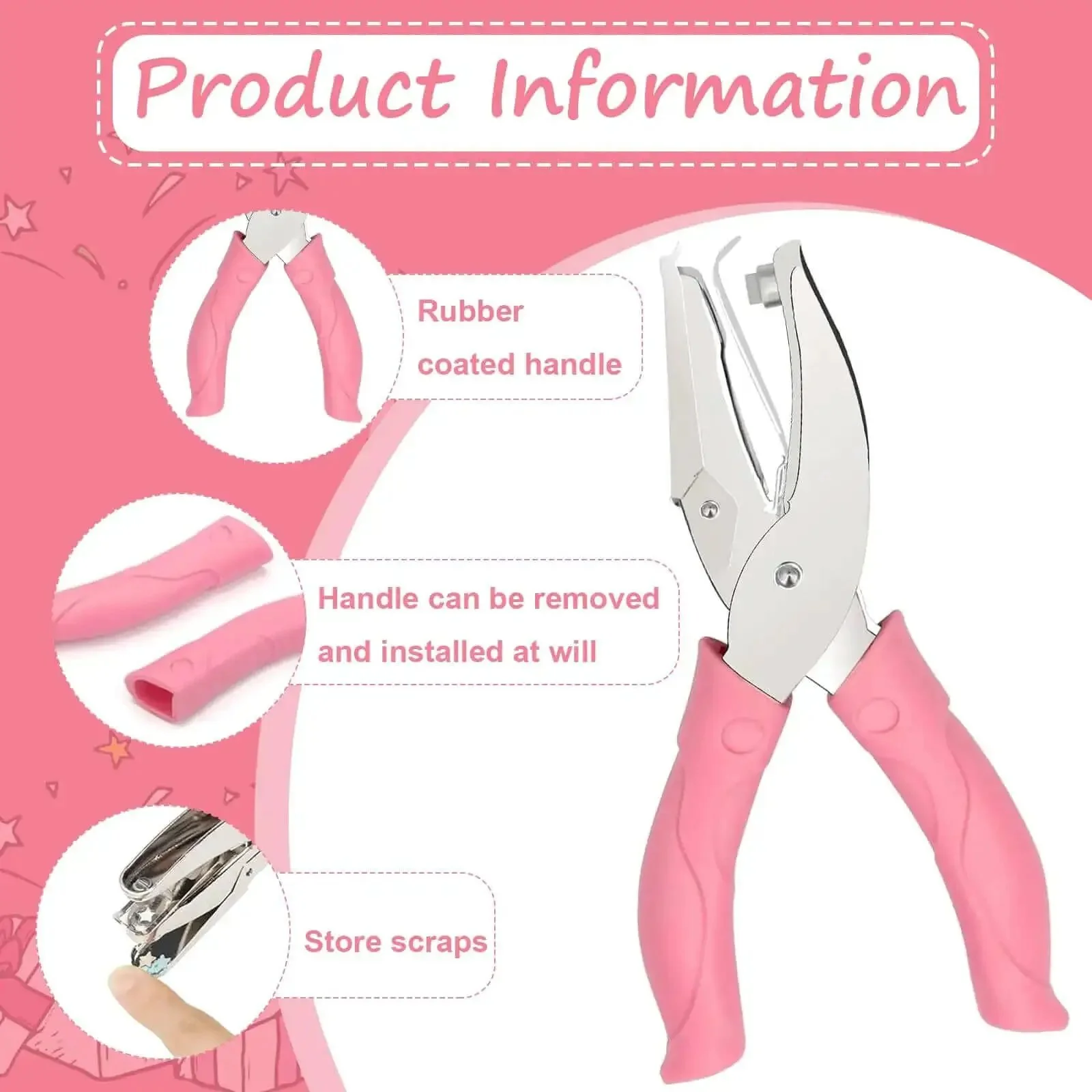 Dual Shape One Quarter Inch Star And Heart Hole Punch Handheld Paper Craft Puncher With Pink Soft Grip Handle For Home Office Classroom And Scrapbooking - Image 6