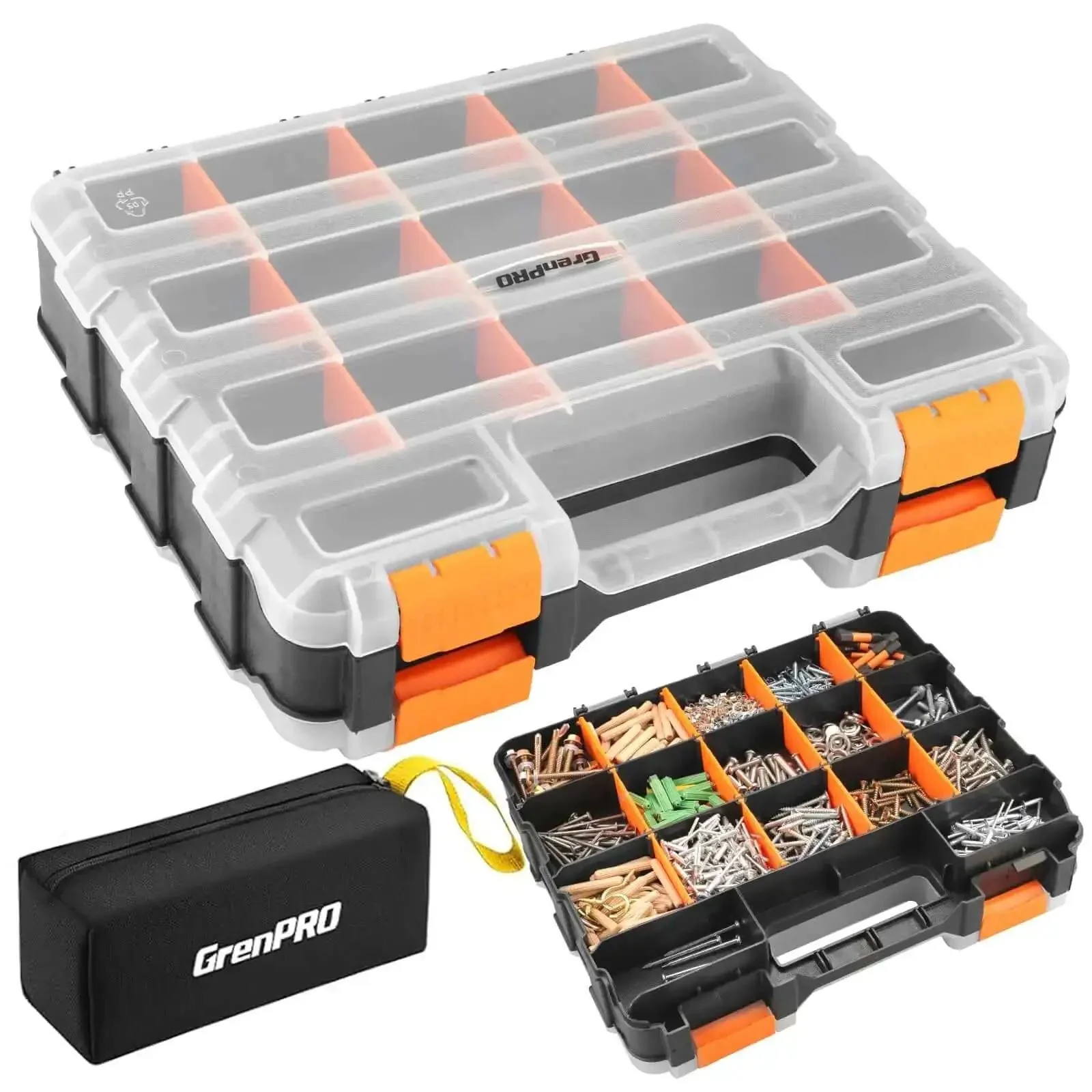 Dual Side 34 Compartments Mini Tool Box Organizer With Customizable Layout And Removable Partitions, Plastic Storage Case For Tools, Screws, Beads, Tackle, Crafts, Fishing Gear And More