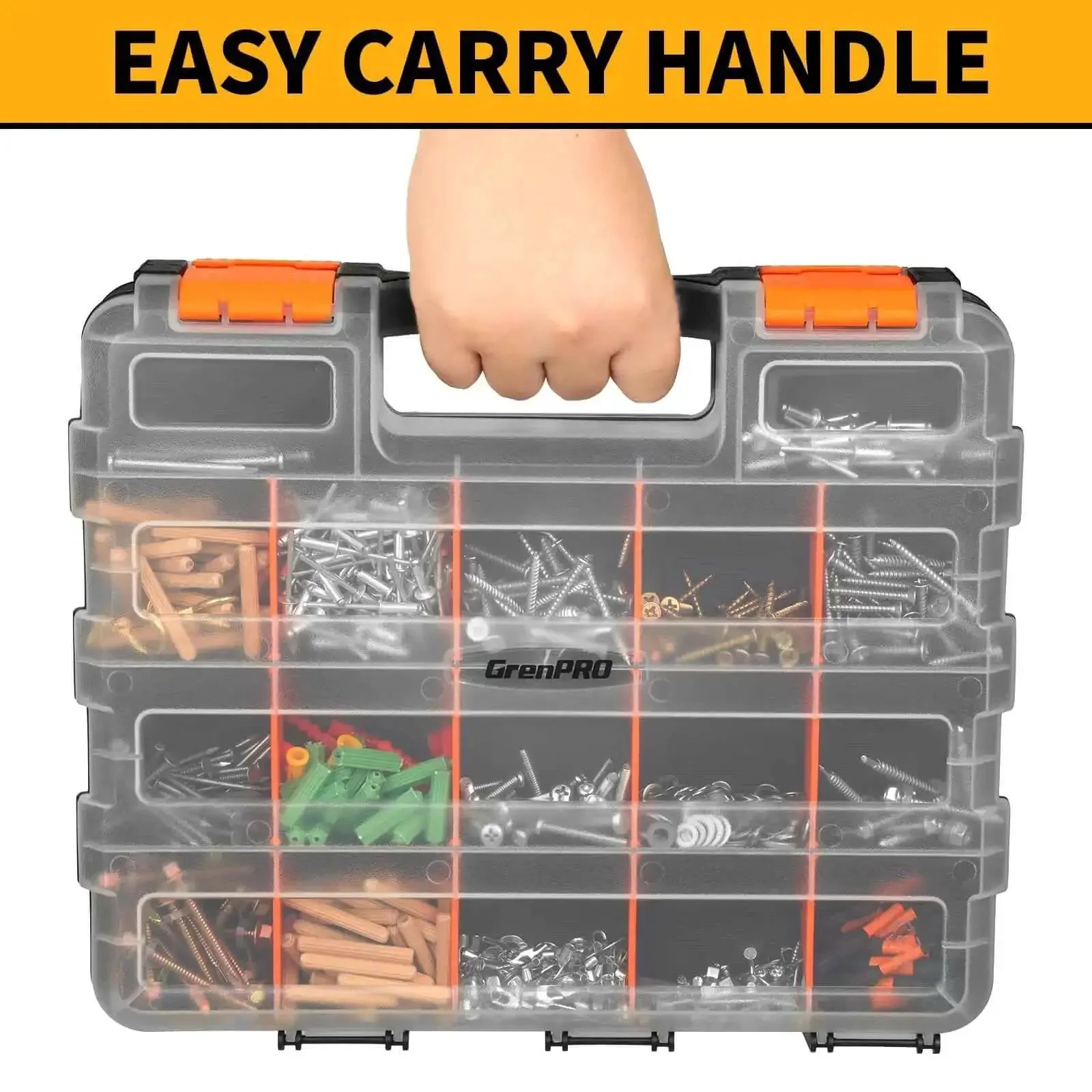 Dual Side 34 Compartments Mini Tool Box Organizer With Customizable Layout And Removable Partitions, Plastic Storage Case For Tools, Screws, Beads, Tackle, Crafts, Fishing Gear And More - Image 2