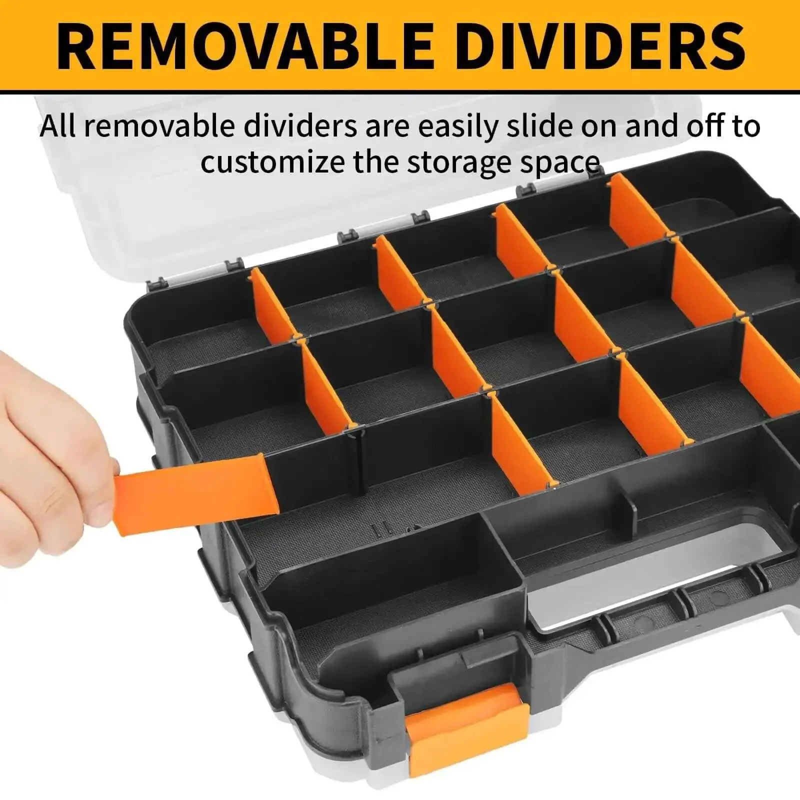 Dual Side 34 Compartments Mini Tool Box Organizer With Customizable Layout And Removable Partitions, Plastic Storage Case For Tools, Screws, Beads, Tackle, Crafts, Fishing Gear And More - Image 3