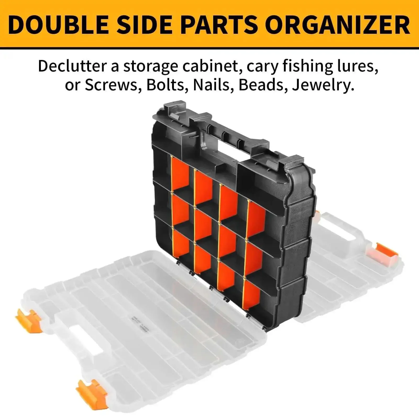 Dual Side 34 Compartments Mini Tool Box Organizer With Customizable Layout And Removable Partitions, Plastic Storage Case For Tools, Screws, Beads, Tackle, Crafts, Fishing Gear And More - Image 5