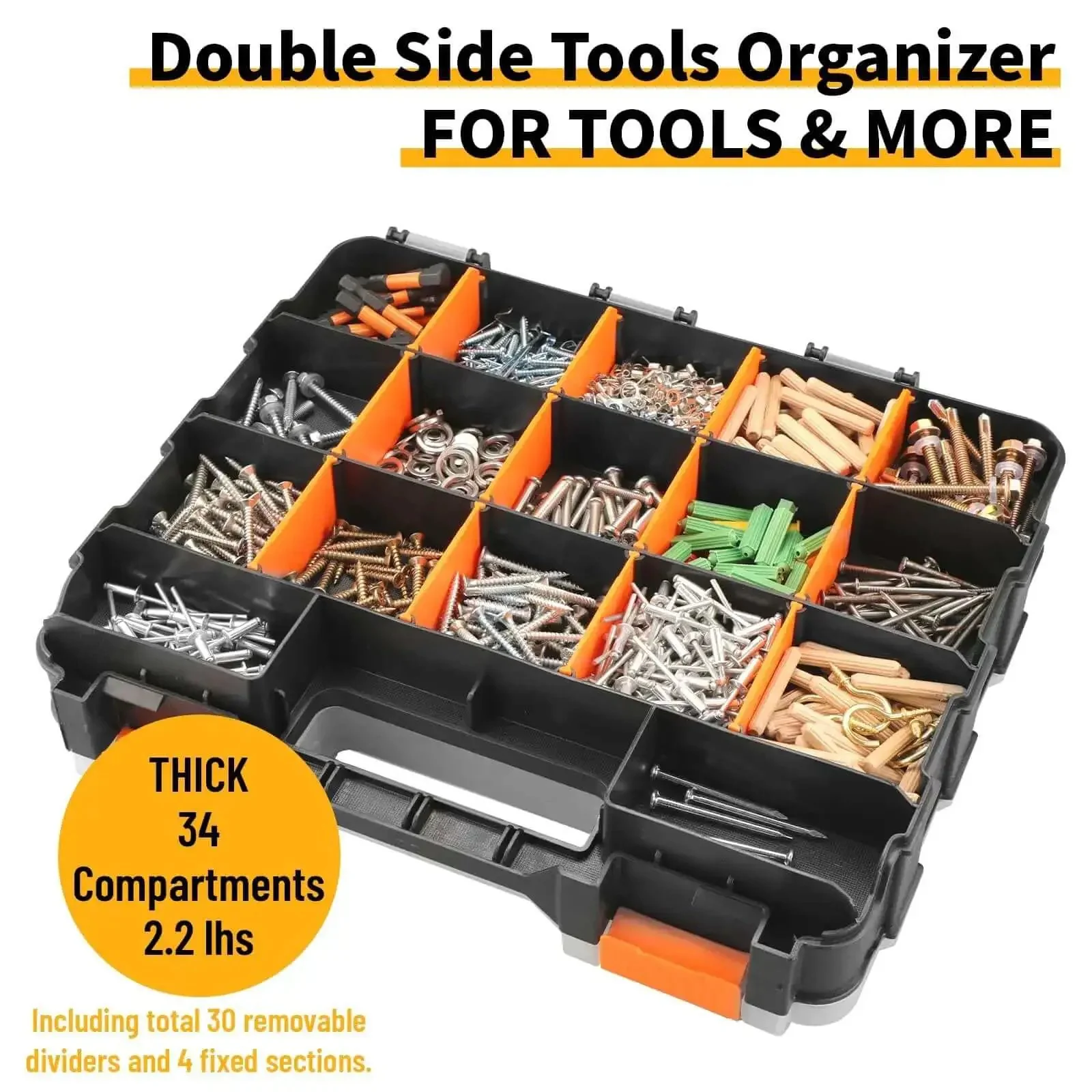 Dual Side 34 Compartments Mini Tool Box Organizer With Customizable Layout And Removable Partitions, Plastic Storage Case For Tools, Screws, Beads, Tackle, Crafts, Fishing Gear And More - Image 7