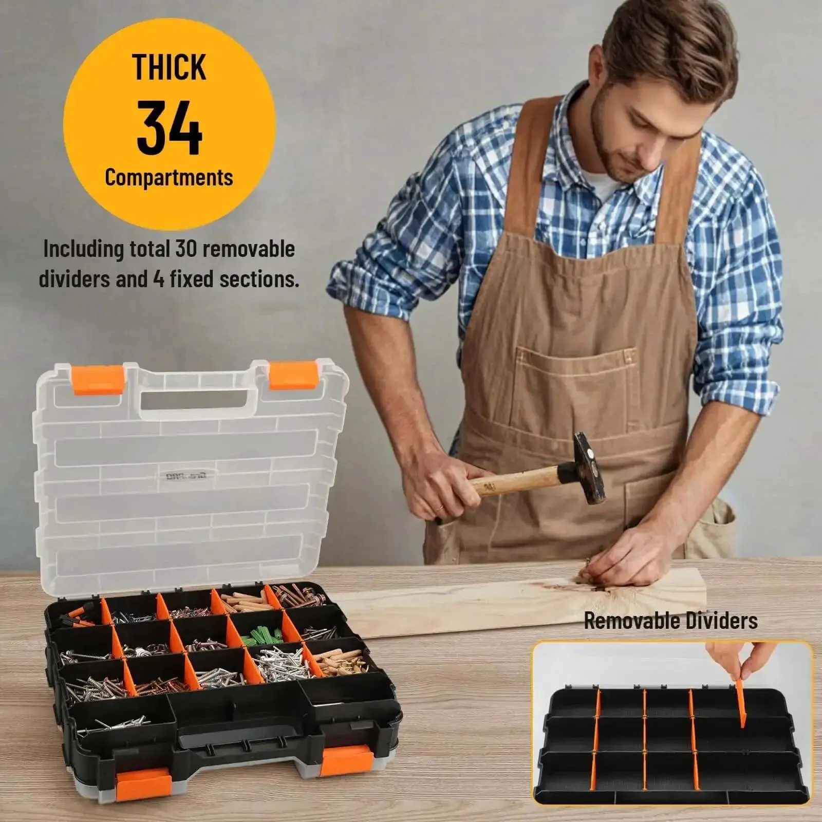 Dual Side 34 Compartments Mini Tool Box Organizer With Customizable Layout And Removable Partitions, Plastic Storage Case For Tools, Screws, Beads, Tackle, Crafts, Fishing Gear And More - Image 8