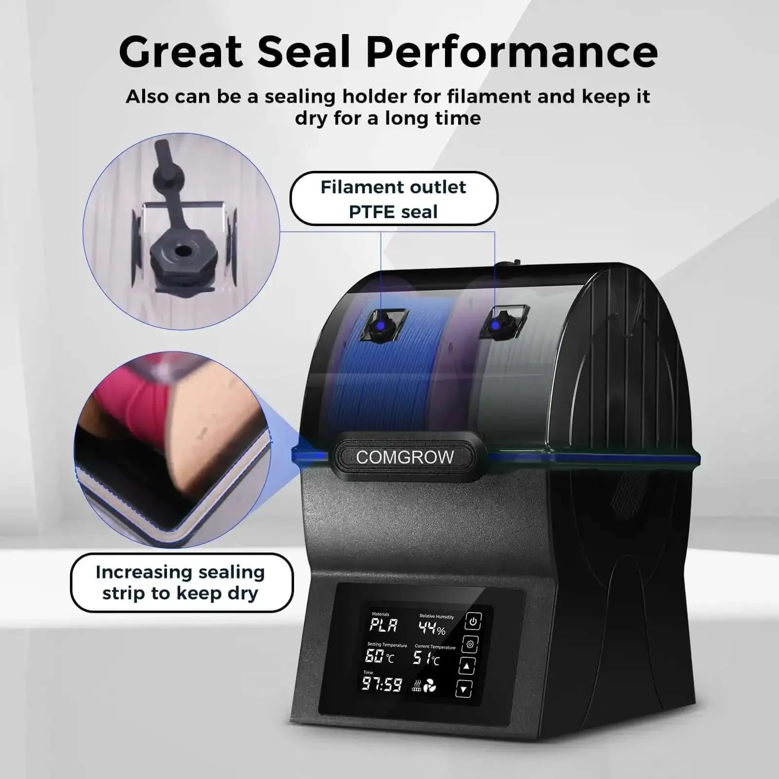Dual Spool Filament Dryer Box For Makers With PTC Fast Heater And Touch Screen, Sealed Filament Dehydrator For 3D Printers, Stores Two 1.75mm And 2.85mm Spools, Compatible With PLA PETG TPU ABS - Image 2
