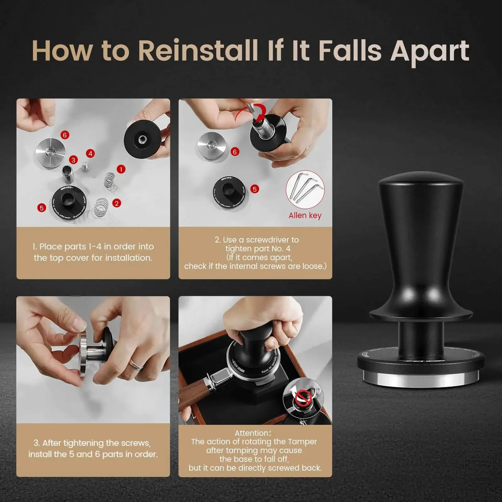 Dual Spring 58mm Espresso Tamper With Auto Rebound And Auto Leveling, 58.35mm Coffee Press Tool For 58mm Machines, Tilt-Free Hand Tamp For Consistent Barista Grade Shots At Home - Image 6