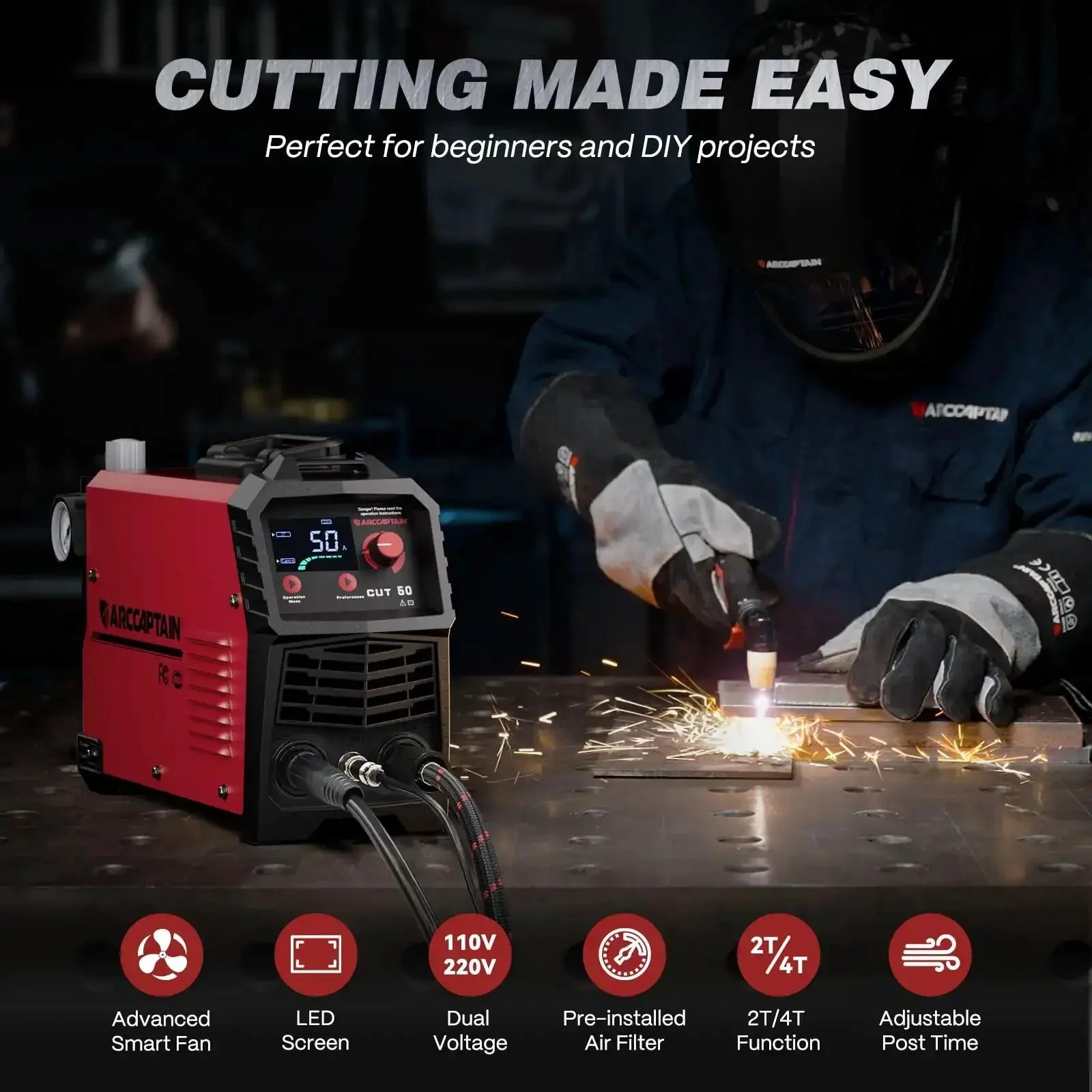 Dual Voltage Plasma Cutter 50 Amp With Large LED Display 110 220V IGBT Inverter For DIY Home Workshop Pro Grade 1/2 Inch Clean Cuts On Steel Aluminum Copper Post Flow 2T 4T Beginner Friendly - Image 4