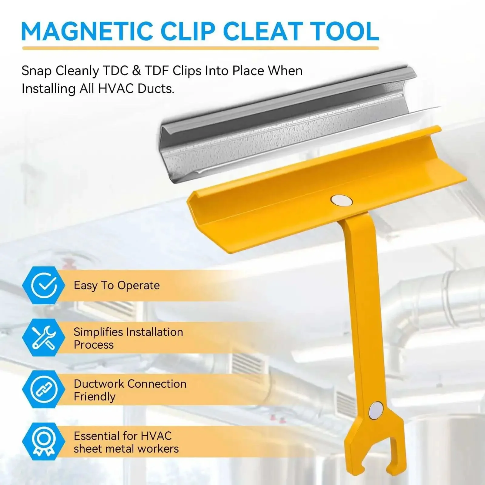Duct Cleat Tool For HVAC Ductwork, 6 Inch Magnetic Clip System With TDC And TDF Clips, Snap In Place In Tight Spots For Fast, Precise Installations, Pro Grade HVAC Duct Clip Tools - Image 7