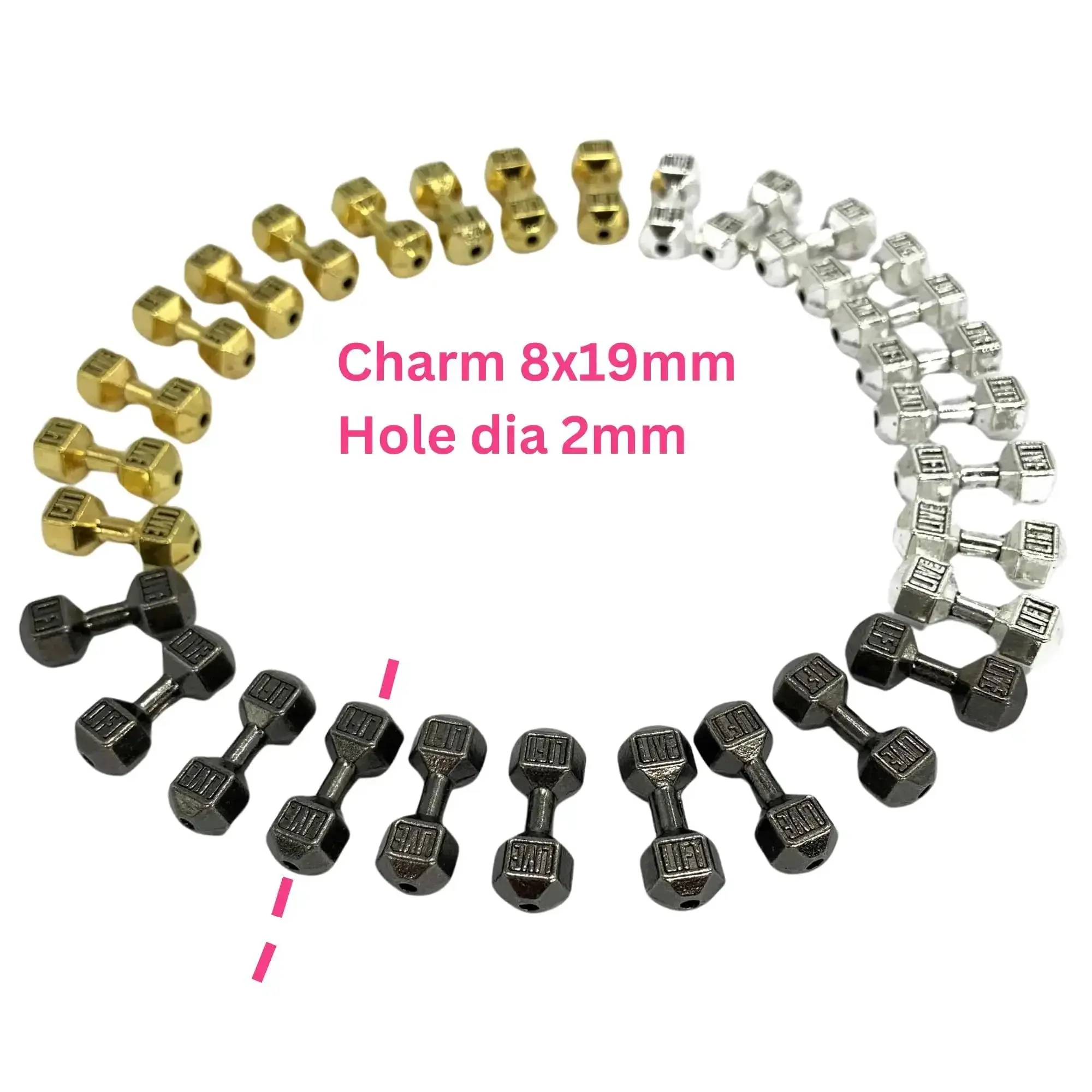 Dumbbell Charm Beads For Jewelry Making Pack Of 30 Multicolor Alloy DIY Spacer Charms Pendant Engraved Live Lift For Fitness Inspired Crafts Jewelry And Accessories - Image 7