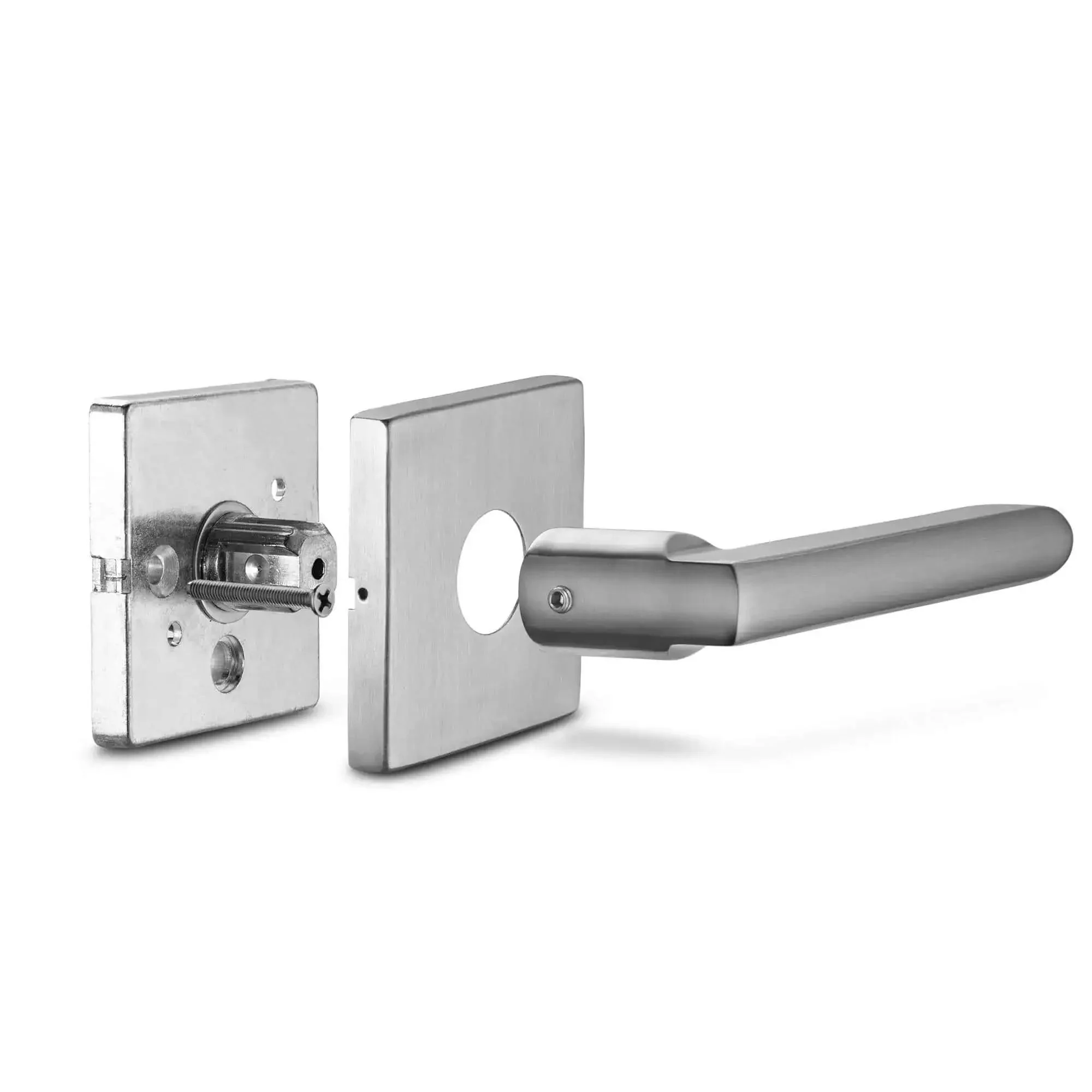 Dummy Lever Door Handles 2 Pack For Closet And French Doors, Slim Square Non Turning, Single Side Pull, Heavy Duty Construction, Satin Nickel Finish, Hidden Screws, Modern Contemporary Door Hardware - Image 3