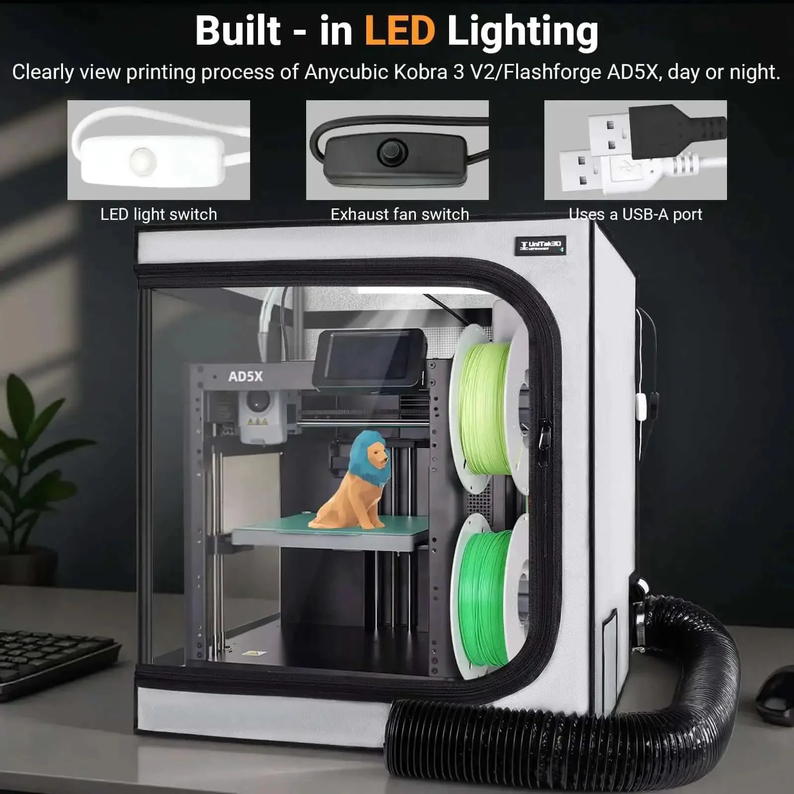 Durable 3D Printer Enclosure With Integrated Ventilation Kit For Efficient Smoke And Dust Control Fireproof And Dustproof Cover With USB LED Lighting System Reducing Printer Noise Fits Popular Desktop Models In 580x650x650mm - Image 6