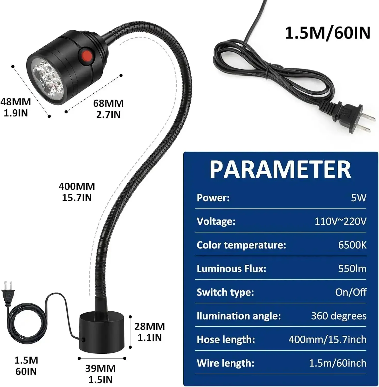 Durable Magnetic Led Work Light With Flexible Gooseneck And Magnetic Base 550 Lumen 6500K White Task Lamp For Lathe Bench Sewing Machine Grill And Workshop Black Finish - Image 2