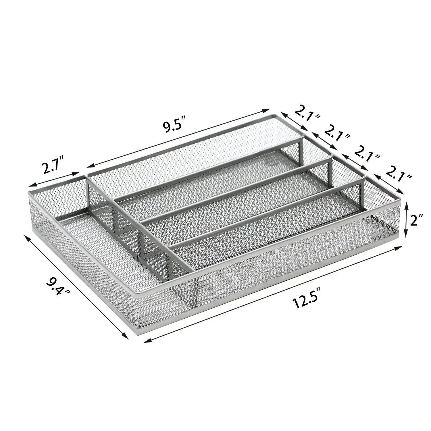 Durable Mesh Wire Cutlery Drawer Organizer With Non Slip Foam Feet Five Compartment Silverware Tray For Kitchen Storage Rustproof Carbon Steel With Silver Epoxy Finish - Image 5