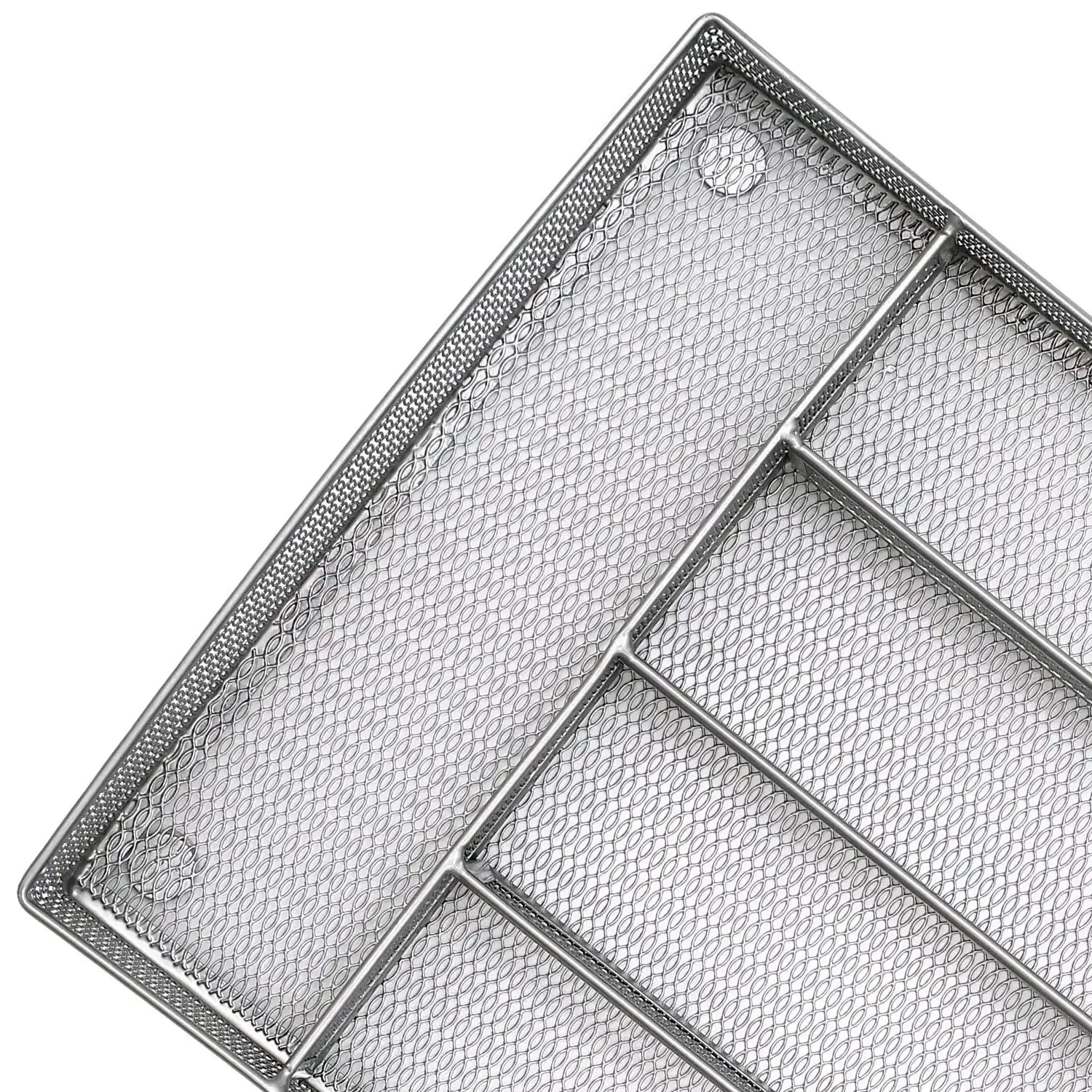 Durable Mesh Wire Cutlery Drawer Organizer With Non Slip Foam Feet Five Compartment Silverware Tray For Kitchen Storage Rustproof Carbon Steel With Silver Epoxy Finish - Image 6
