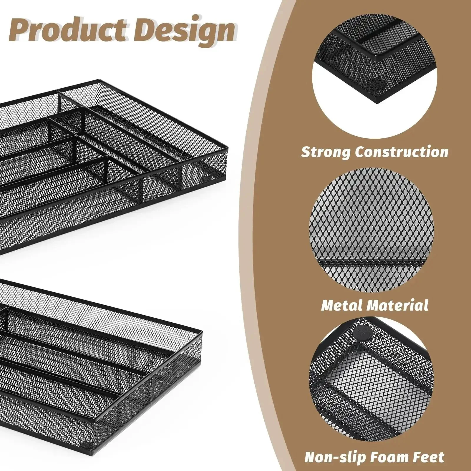Durable Metal Mesh Silverware Organizer for Kitchen Drawers, Large 6 Compartment Flatware Tray, Utensil Drawer Organizer in Black, Keeps Your Kitchen Drawers Neat and Tidy, Fits 11.3 by 16 Inches Drawers - Image 3