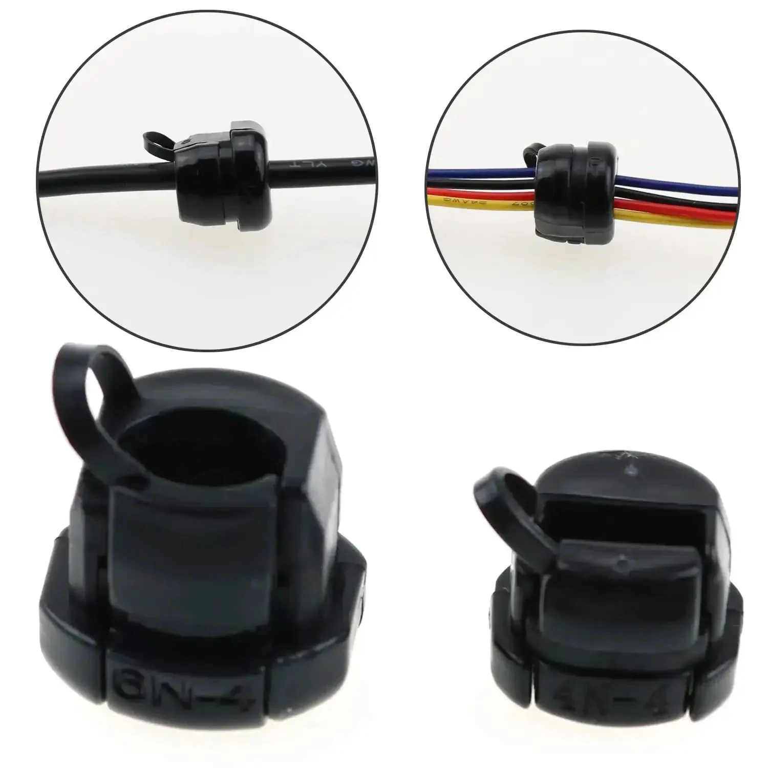 Durable Nylon Strain Relief Kit For Cables And Wires 12 Pieces Black Grommet Bushings 6N-4 Round 7.6mm And 4N-4 Flat 3.8x7.6mm UL94V-2 Rated Easy DIY Cable Protection And Wire Management - Image 2