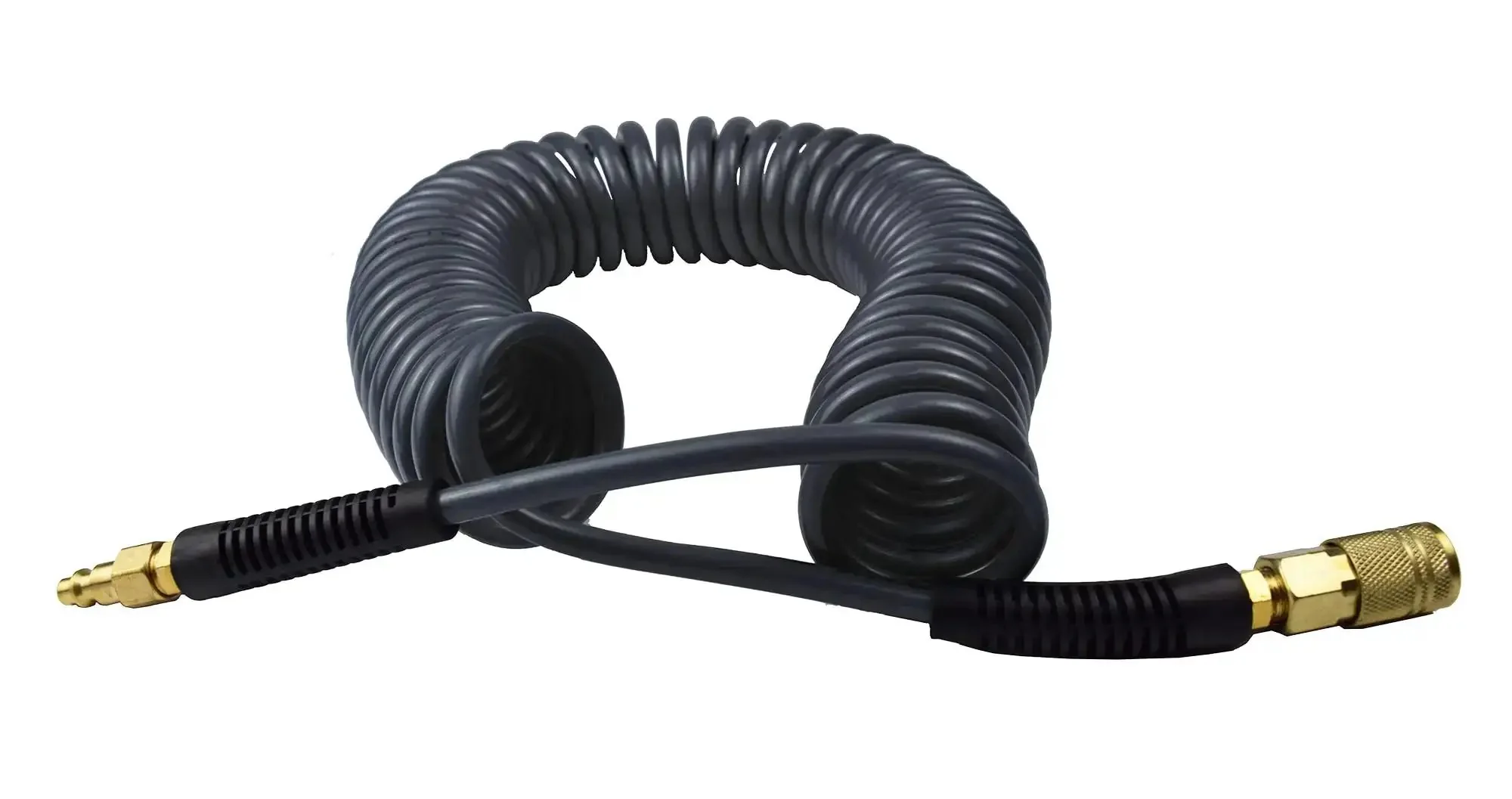 Durable Polyurethane Recoil Air Hose 1/4 Inch Inner Diameter 25 Foot Long With Bend Restrictor And 1/4 Inch Quick Coupler Plug Kit Black 2 Pack Pro Grade Kink Resistant Oil And Chemical Resistant - Image 4