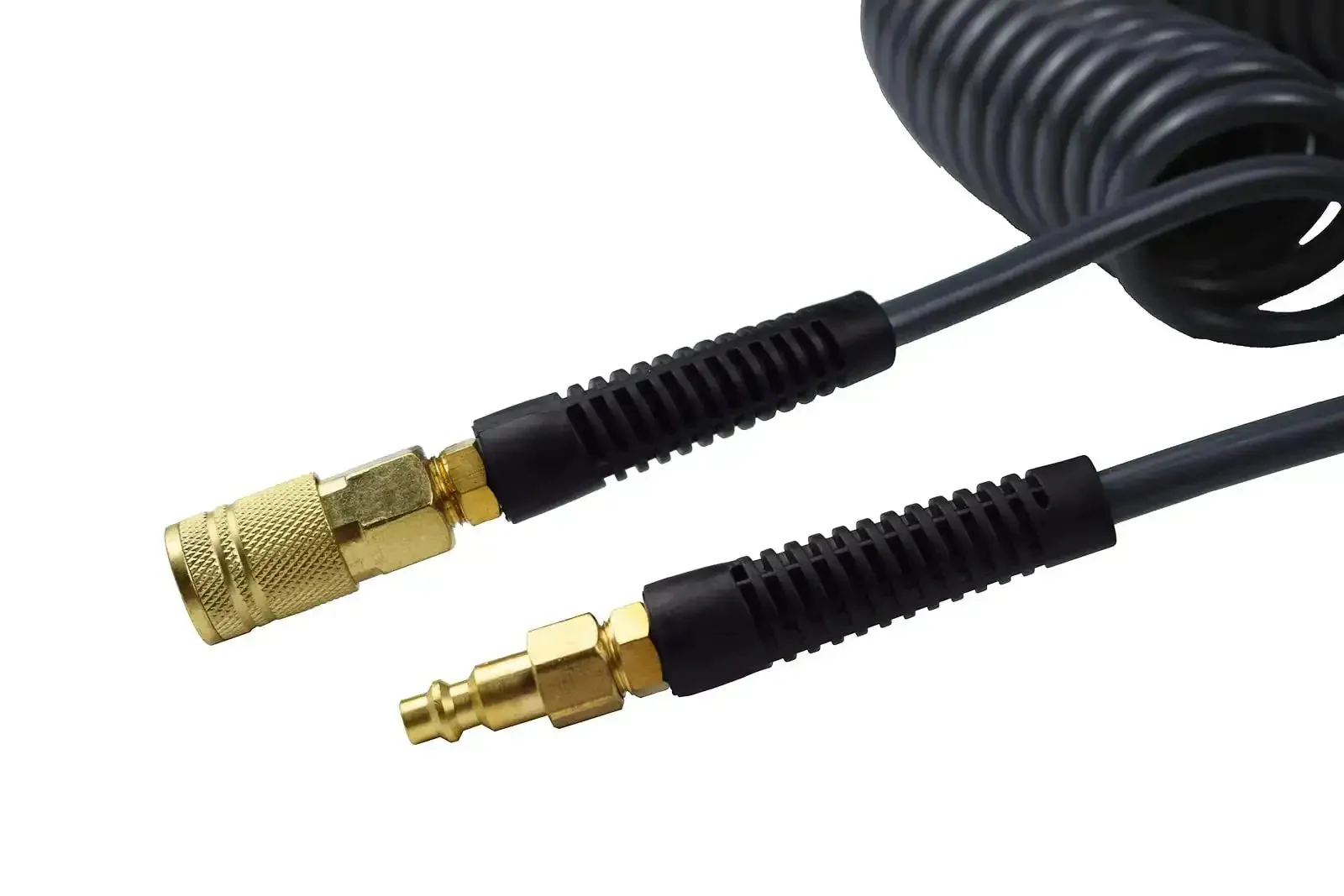 Durable Polyurethane Recoil Air Hose 1/4 Inch Inner Diameter 25 Foot Long With Bend Restrictor And 1/4 Inch Quick Coupler Plug Kit Black 2 Pack Pro Grade Kink Resistant Oil And Chemical Resistant - Image 5