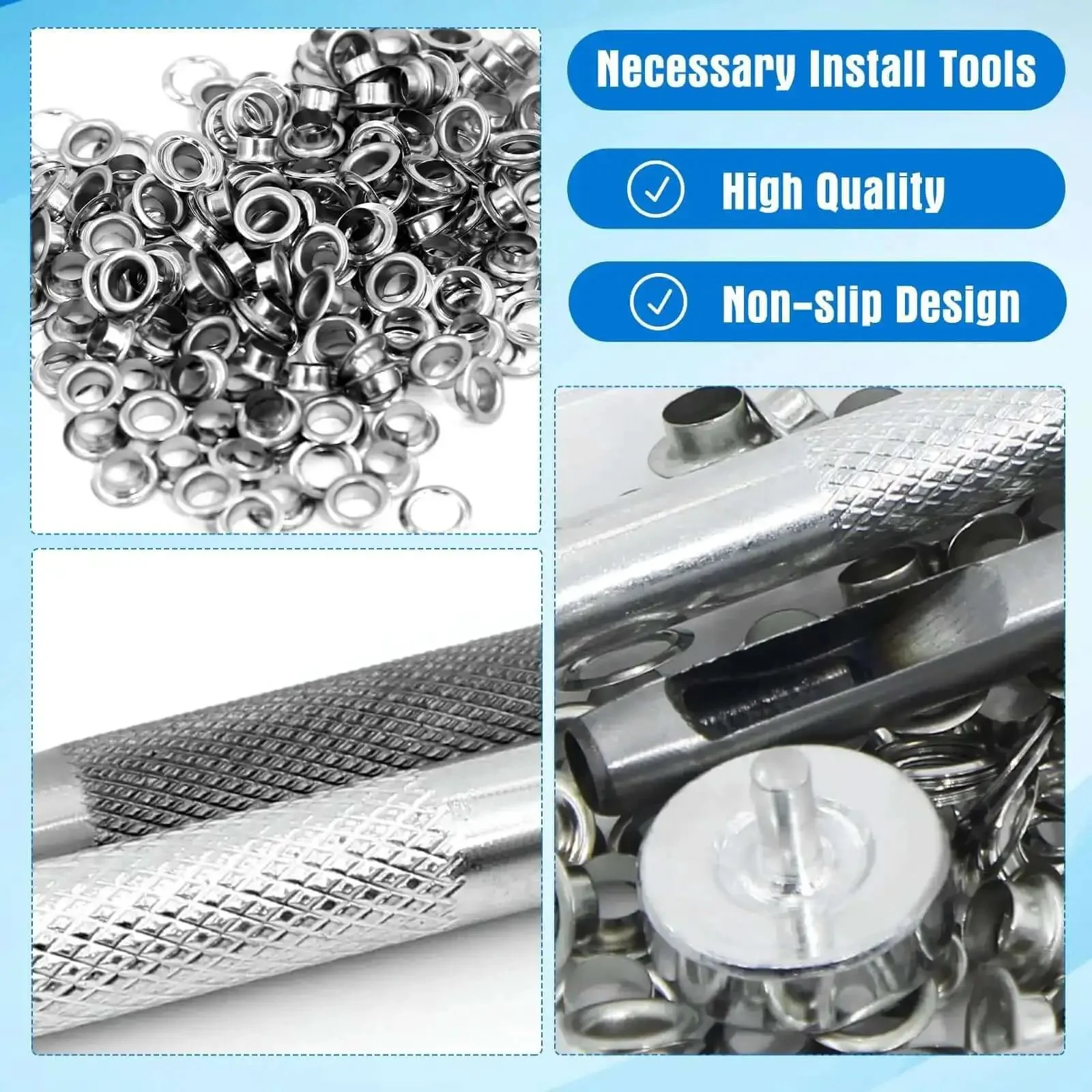 Durable Quarter Inch Grommet Kit With Tool Set Of 120 Metal Eyelets And Punch Tools In A Handy Storage Case For Fabric Leather Canvas Tarp Repair Sewing DIY Crafts And Craft Projects - Image 2