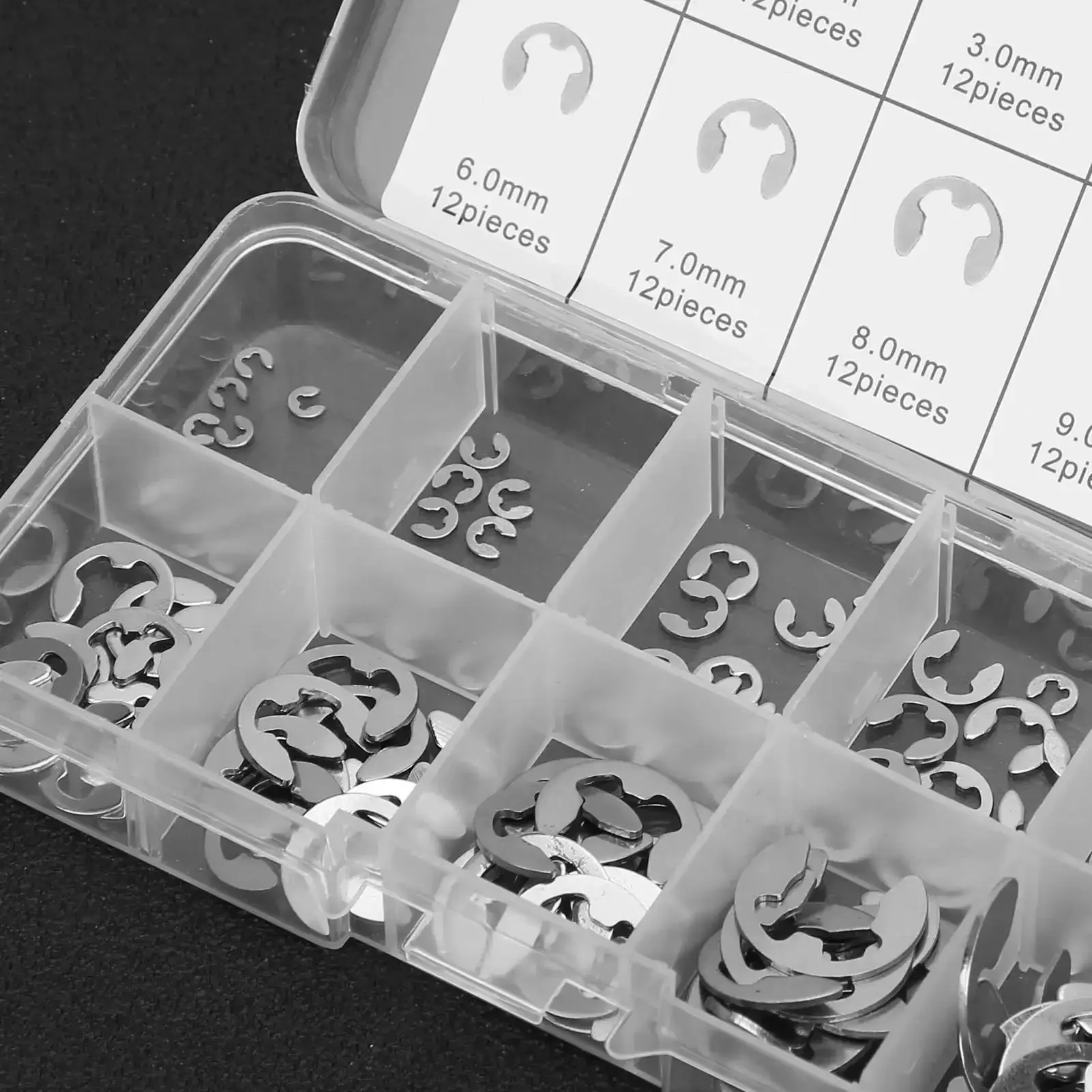 Durable Stainless Steel E Clip Assortment Kit 120 Pcs External Retaining Rings Set With Storage Box Includes 1.5 2.5 3 4 5 6 7 8 9 10 Mm Sizes For Shaft Fasteners Oil Resistant And Heat Treated - Image 3