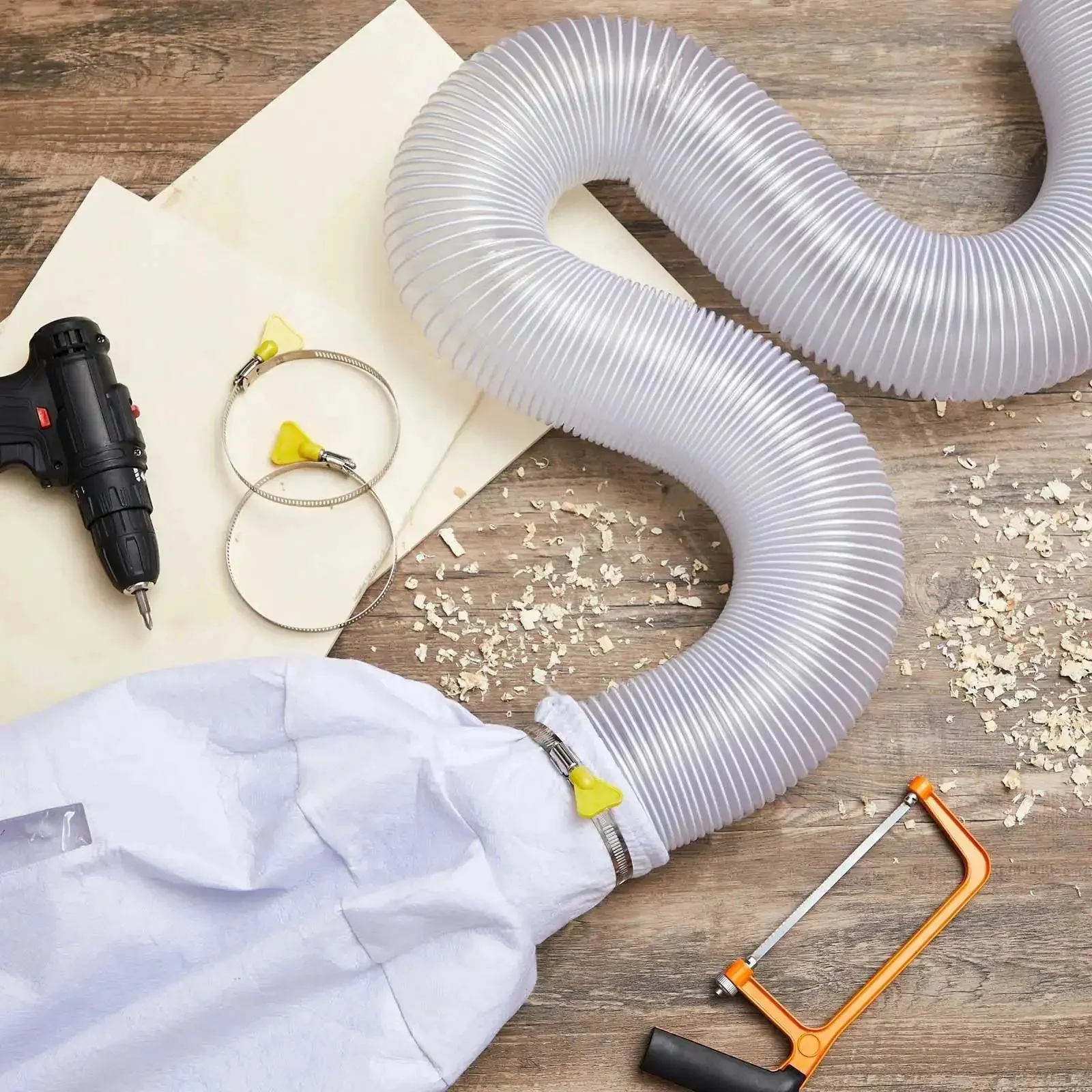 Dust Collection Kit With Heavy PVC 4 Inch Hose 10 Ft Long, 4 Hose Clamps And Dust Bag, 1 Micrometer Filter, Compatible With 4 Inch Collection Port, Perfect For Woodworking, Home Shop Cleanup, Industrial Vacuums And Lawn Tractors - Image 4