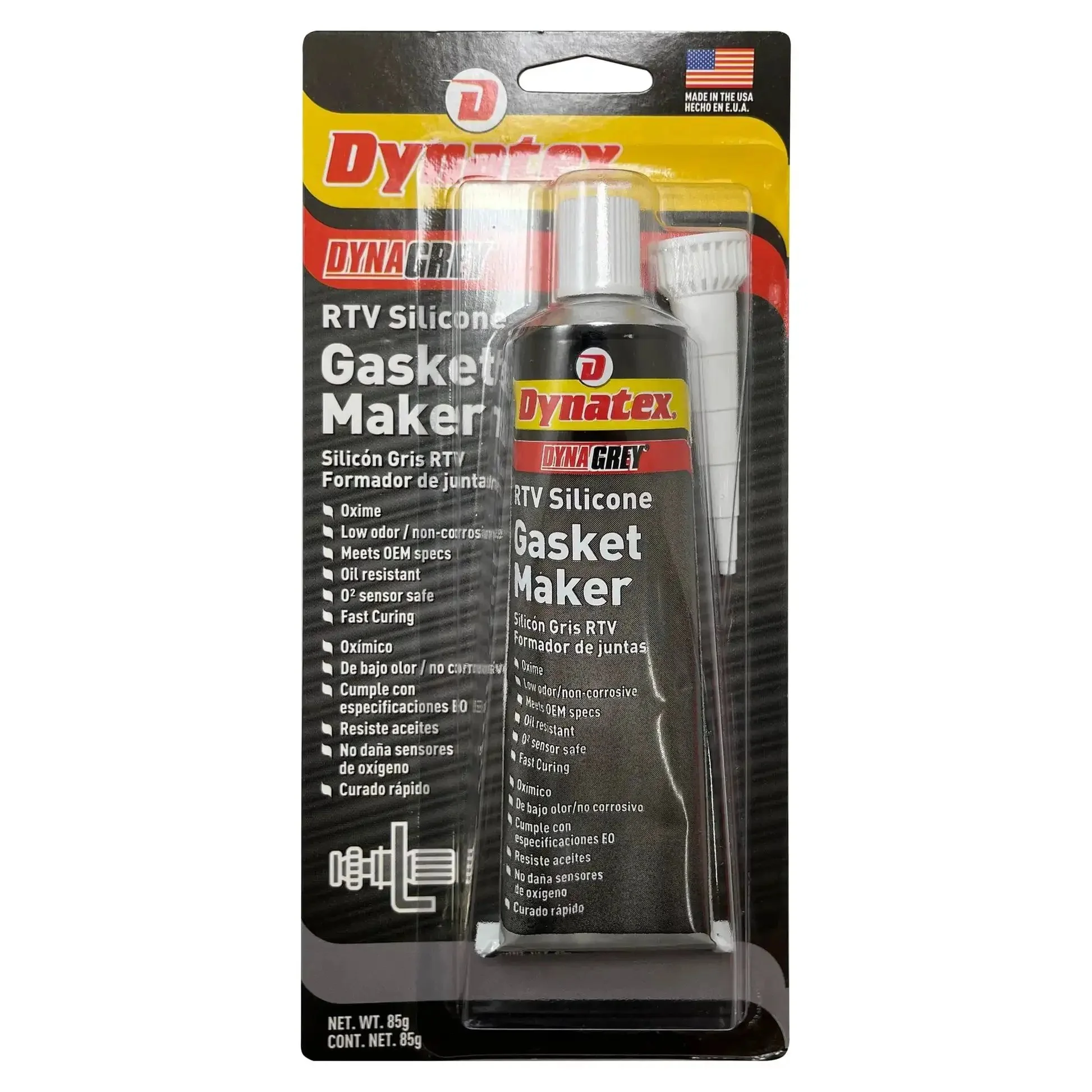 Dynatex Dynagrey RTV Silicone Gasket Maker 85g Tube Low Odor O2 Sensor Safe Non-Corrosive Sealant Designed For OEM Spec And Gearhead Approved High Torque Engines Made In USA