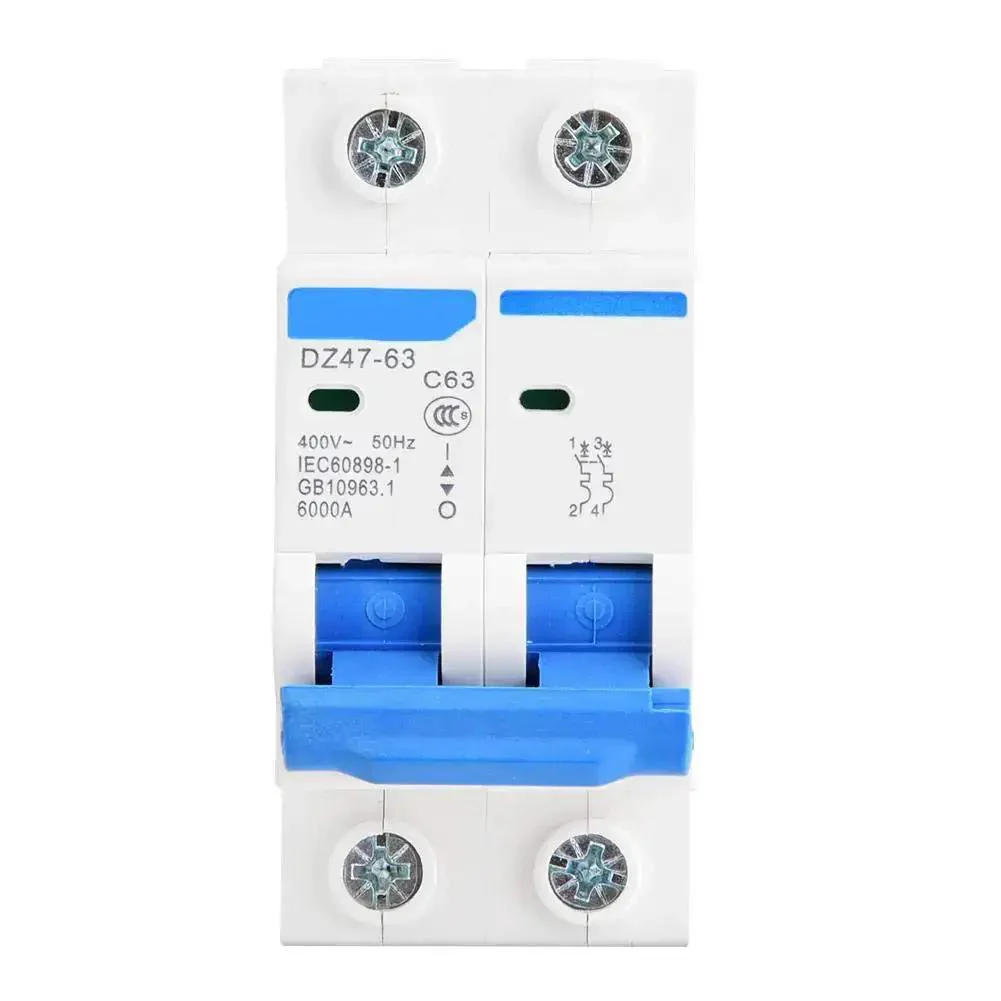 DZ47-63 2 Pole 400V AC Miniature Circuit Breaker With Leakage Air Switch 63A, Go-To High Capacity Breaker With Sensitive Trip, Compact And Durable For Home Office Or Industrial Panels, Quenched Terminal Finish - Image 4