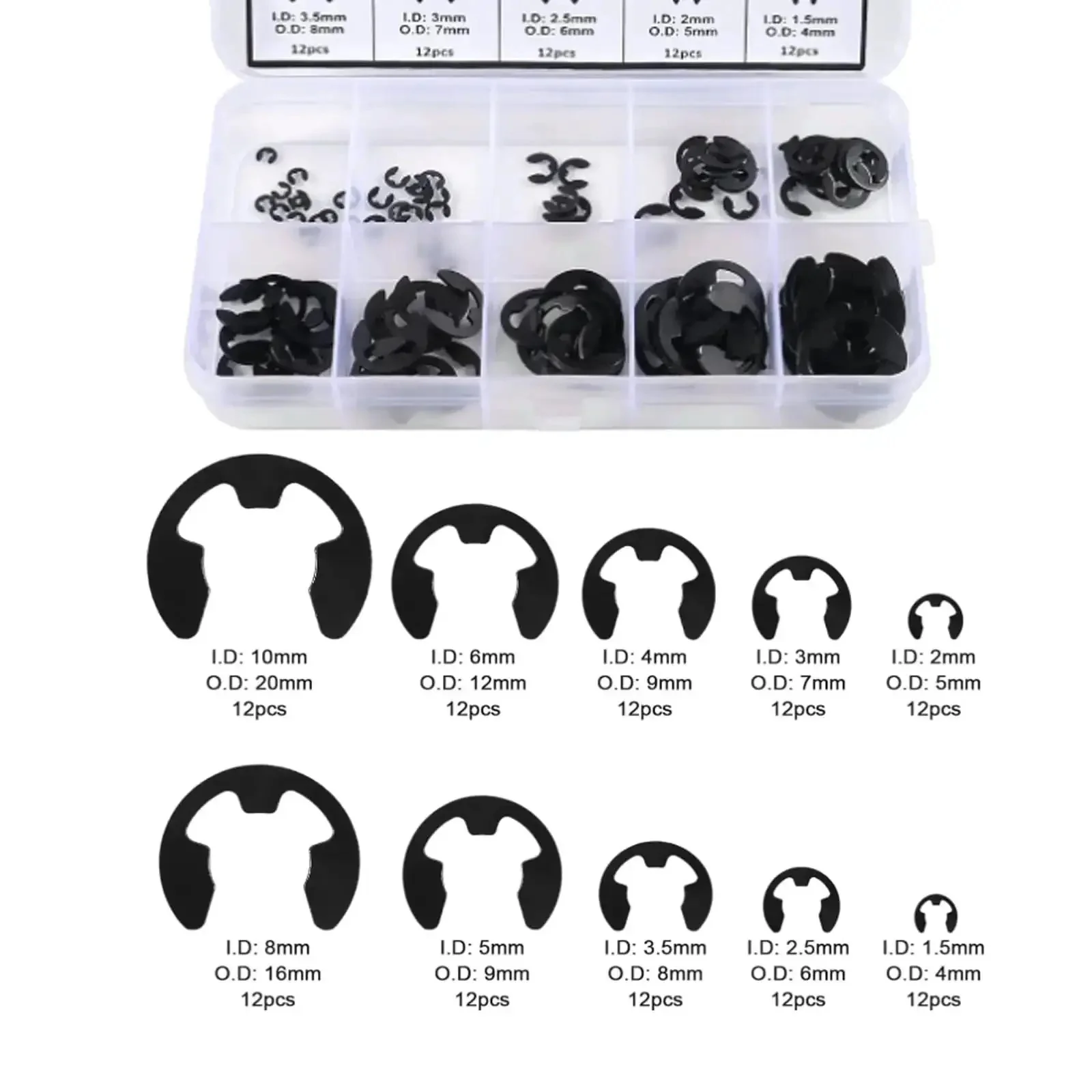 E Clip Circlip External Retaining Clips Set Hardened Steel Assortment Kit For Bearings And Gears 1.5mm To 10mm 120 Piece Anti Walk Washers High Tensile Strength Tough As Nails - Image 3
