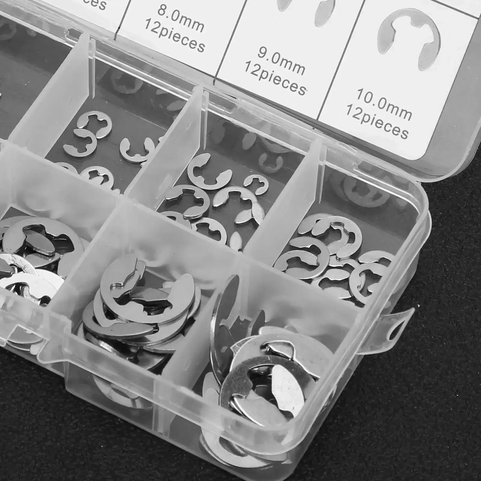 E Clip Washer Kit 120 Piece Stainless Steel M1.5 To M10 External Retaining Rings For Fixing Bearings Pulleys Shafts And Other Moving Parts With Smooth Burr Free Edges - Image 7