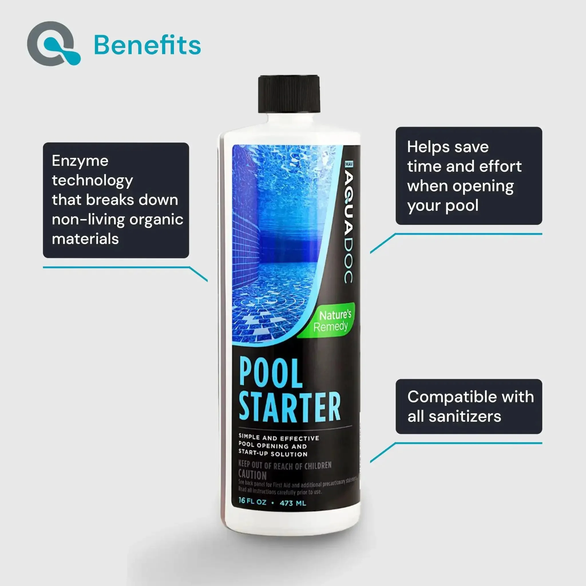 Easy Breezy Pool Opening Kit With 16oz Enzyme Opener For Up To 15,000 Gallons, Works For Above Ground And Inground Pools, Fast Start Starter Set, No Fuss Made In USA Pool Chemicals - Image 7