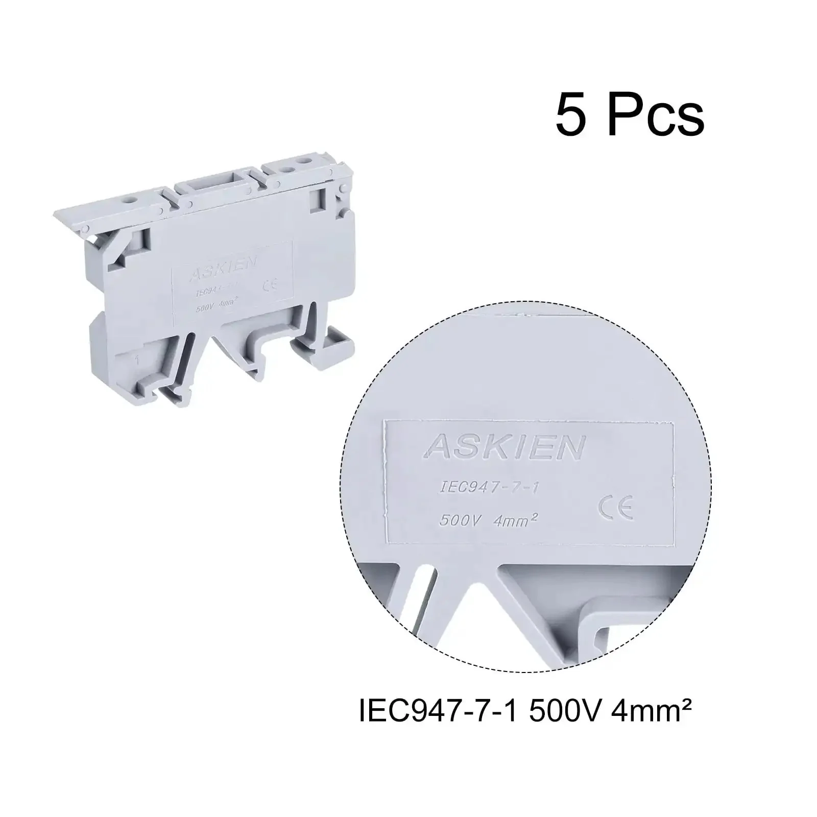 Easy Fit DIN Rail Mount Fuse Holder Terminal Blocks Grey Pack Of 5 ASK1 EN LD 220V For Distribution Panels Electrical Cabinets Home Appliances And Industrial Electronics - Image 4