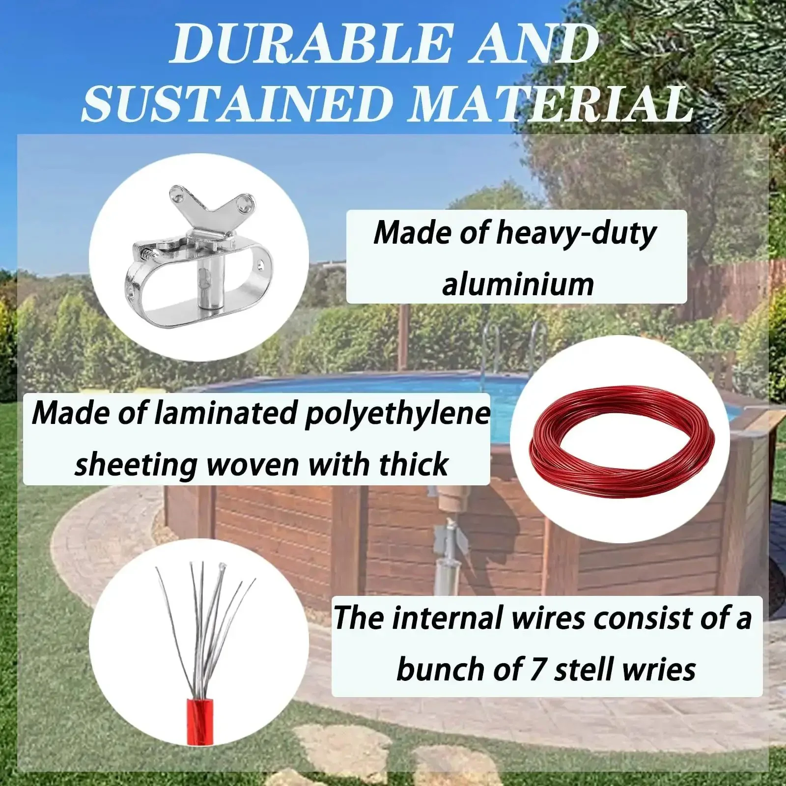 Easy To Install Pool Cover Cable And Winch Kit For Above Ground Pools, 100 Feet Of Heavy Duty Cable With Ratchet, Keeps Round, Oval, And Rectangular Winter Covers Snug And Hassle Free Against Snow, Rain, Debris - Image 7