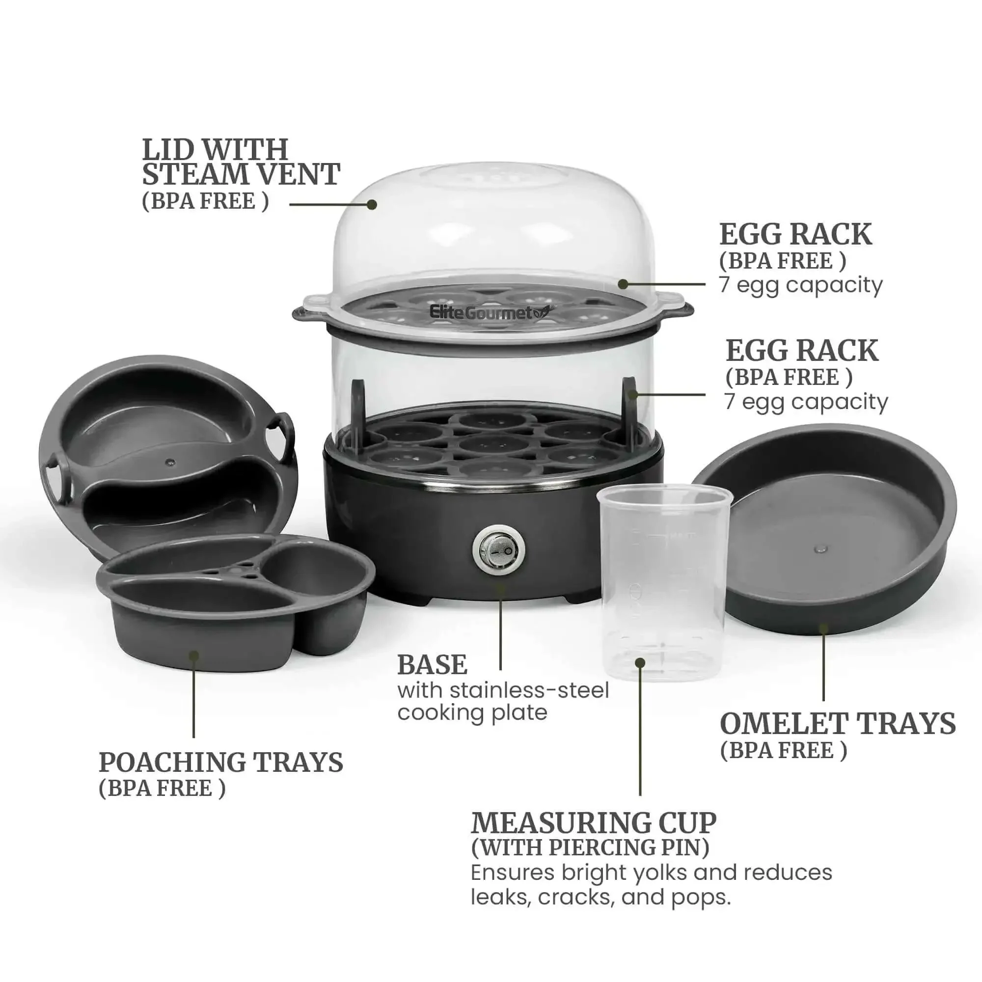 Egg Cooker That Boils Up To 14 Eggs At Once With Two Tier Design, Soft Medium Or Hard Boil Options, Auto Shut Off, No Fuss Cleanup, Great For Omelets And Poached Eggs, Measuring Cup And Piercing Pin Included, Black - Image 4