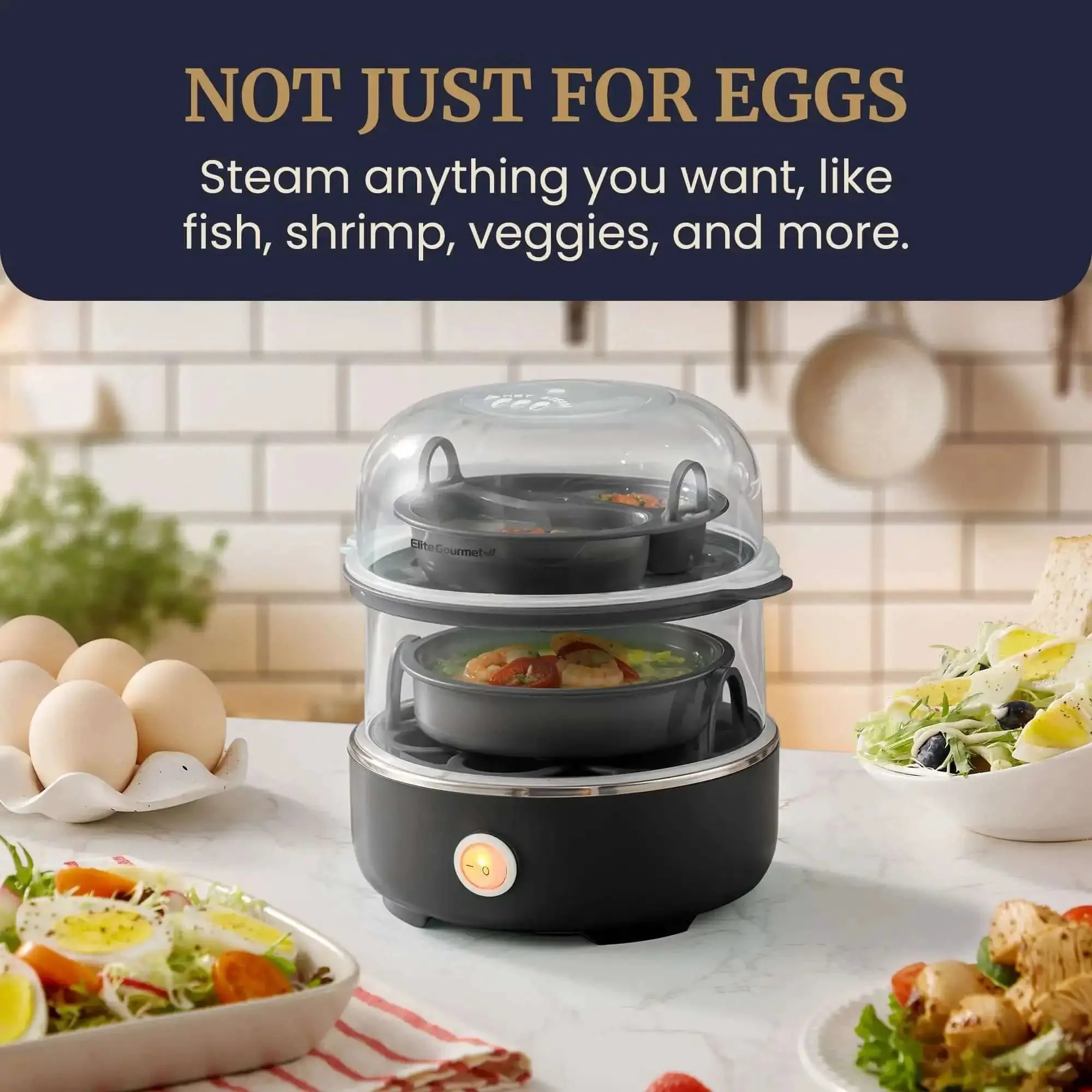 Egg Cooker That Boils Up To 14 Eggs At Once With Two Tier Design, Soft Medium Or Hard Boil Options, Auto Shut Off, No Fuss Cleanup, Great For Omelets And Poached Eggs, Measuring Cup And Piercing Pin Included, Black - Image 8
