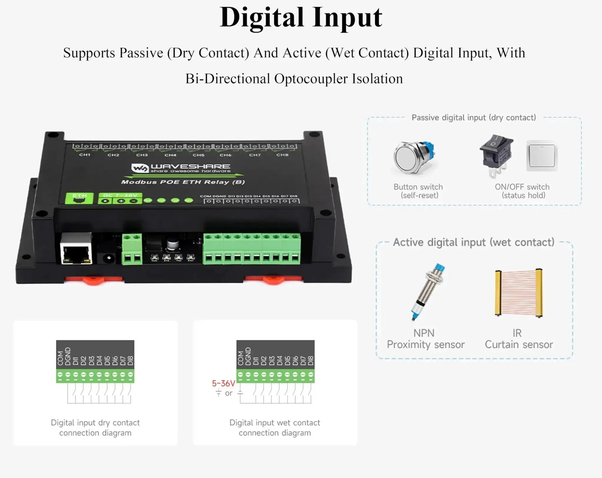 Eight Channel Ethernet Relay Module With Digital Input, Modbus RTU And Modbus TCP Protocols, PoE Enabled Power, Wide 7 To 36 Volt DC Input, ABS Rail-Mount Case, Robust Isolation And Protection Circuits, Workhorse Relay Board For Remote Control - Image 5