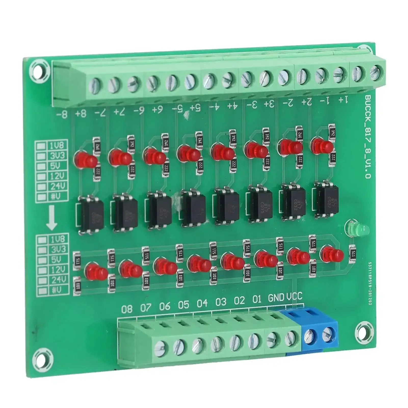 Eight Channel Optical Isolation Module 24V To 5V Optocoupler PLC Signal Converter Board For Plug And Play Signal Isolation, Optical Module Compatibility And Rails Mount - Image 5