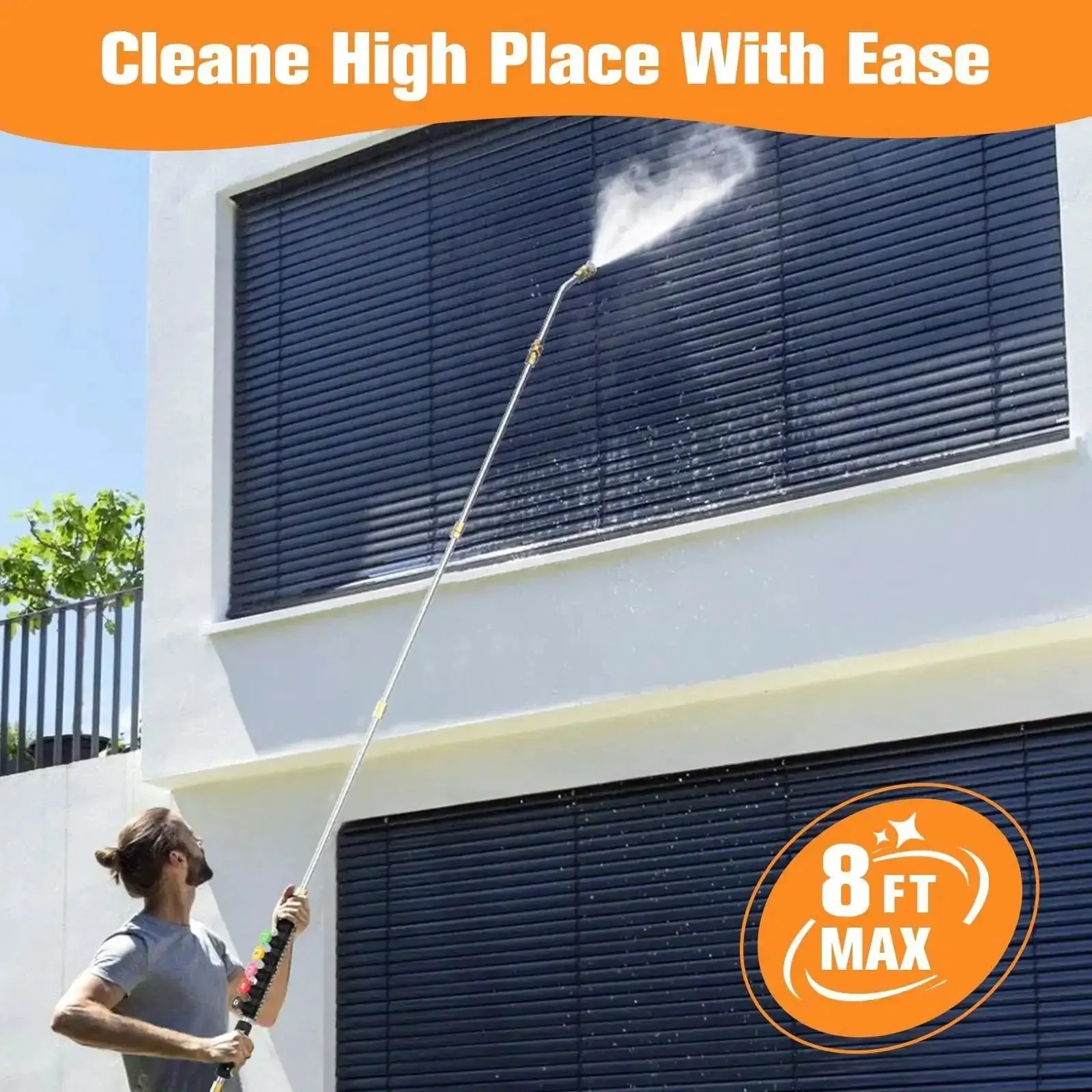 Eight Foot Pressure Washer Extension Wand For Gutter Cleaning With Six Nozzle Tips And Three Gutter Attachments One Quarter Inch Quick Connect 4000 PSI Heavy Duty Brass And Stainless Steel Build Clean From The Ground - Image 4