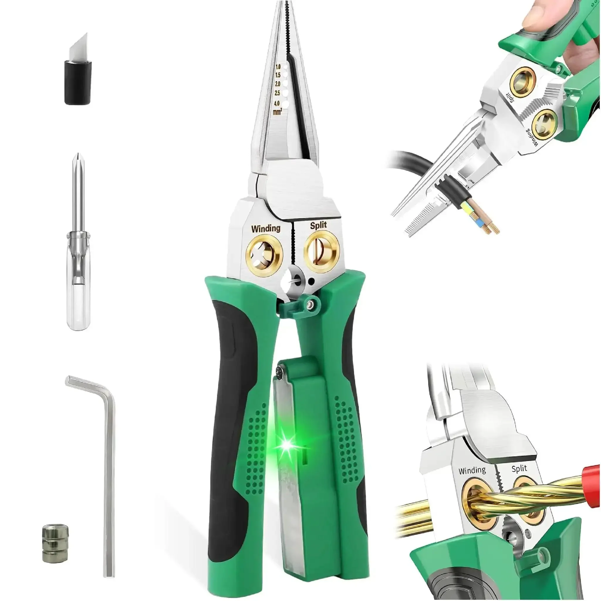 Eight In One Wire Stripper Tool With Non Contact Voltage Detector And Insulated Safety Handles For Electricians And DIYers A Pro Grade Heavy Duty Multi Function Pliers Set That Strips Cuts Crimps And More For Electrical Work