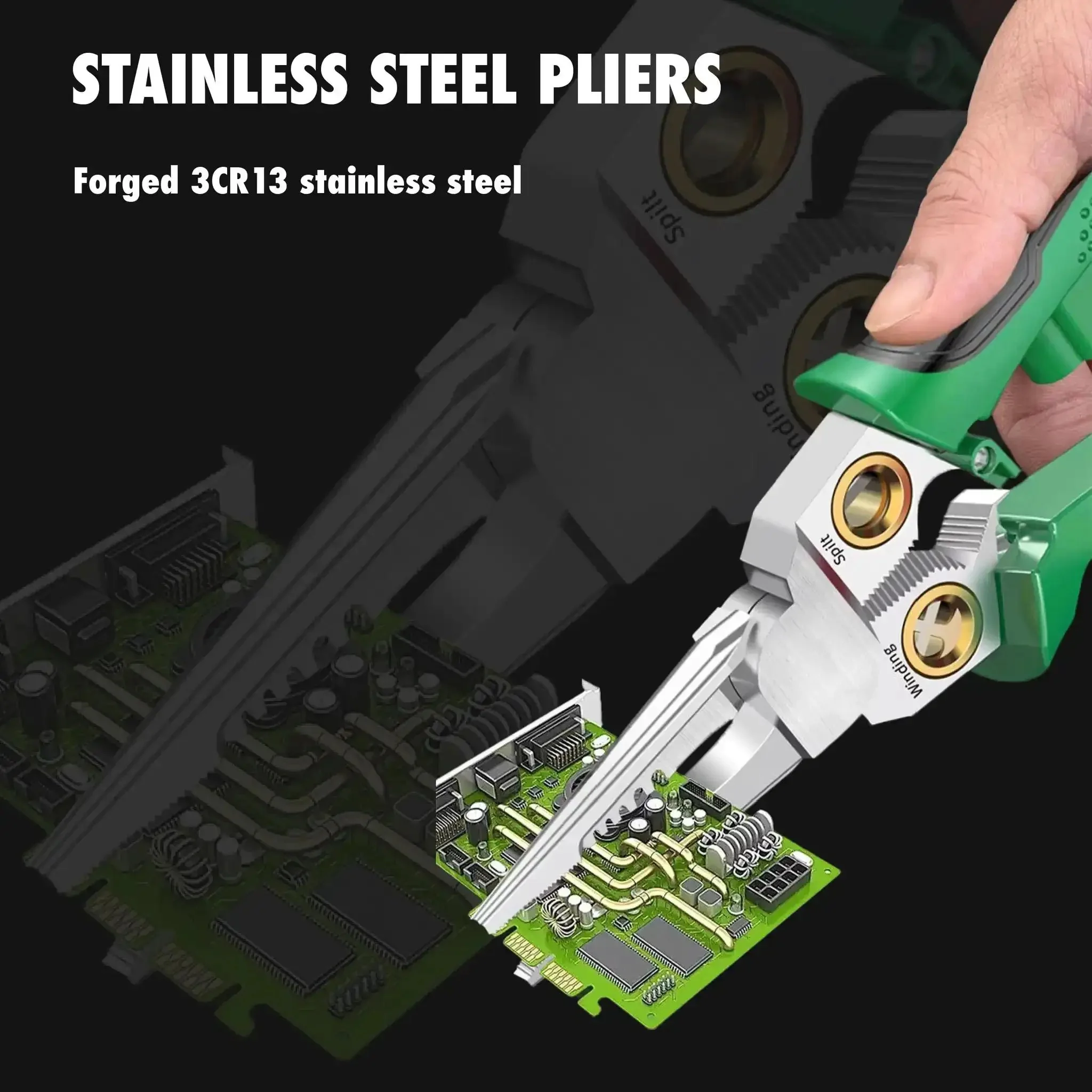 Eight In One Wire Stripper Tool With Non Contact Voltage Detector And Insulated Safety Handles For Electricians And DIYers A Pro Grade Heavy Duty Multi Function Pliers Set That Strips Cuts Crimps And More For Electrical Work - Image 2