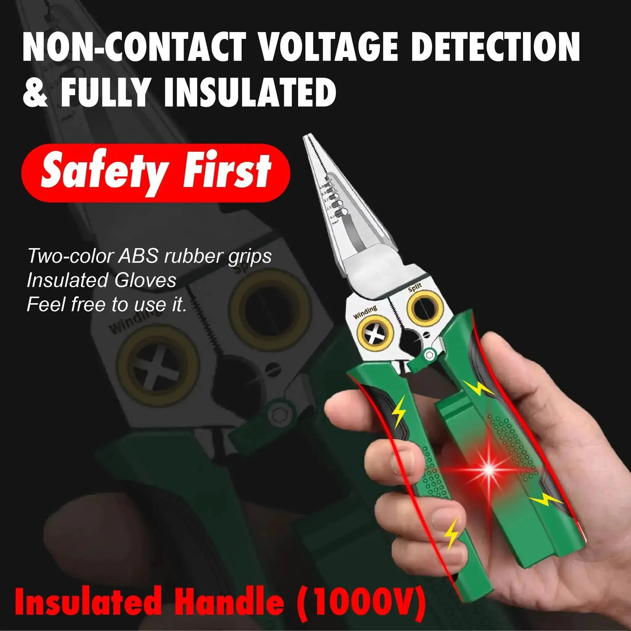 Eight In One Wire Stripper Tool With Non Contact Voltage Detector And Insulated Safety Handles For Electricians And DIYers A Pro Grade Heavy Duty Multi Function Pliers Set That Strips Cuts Crimps And More For Electrical Work - Image 8
