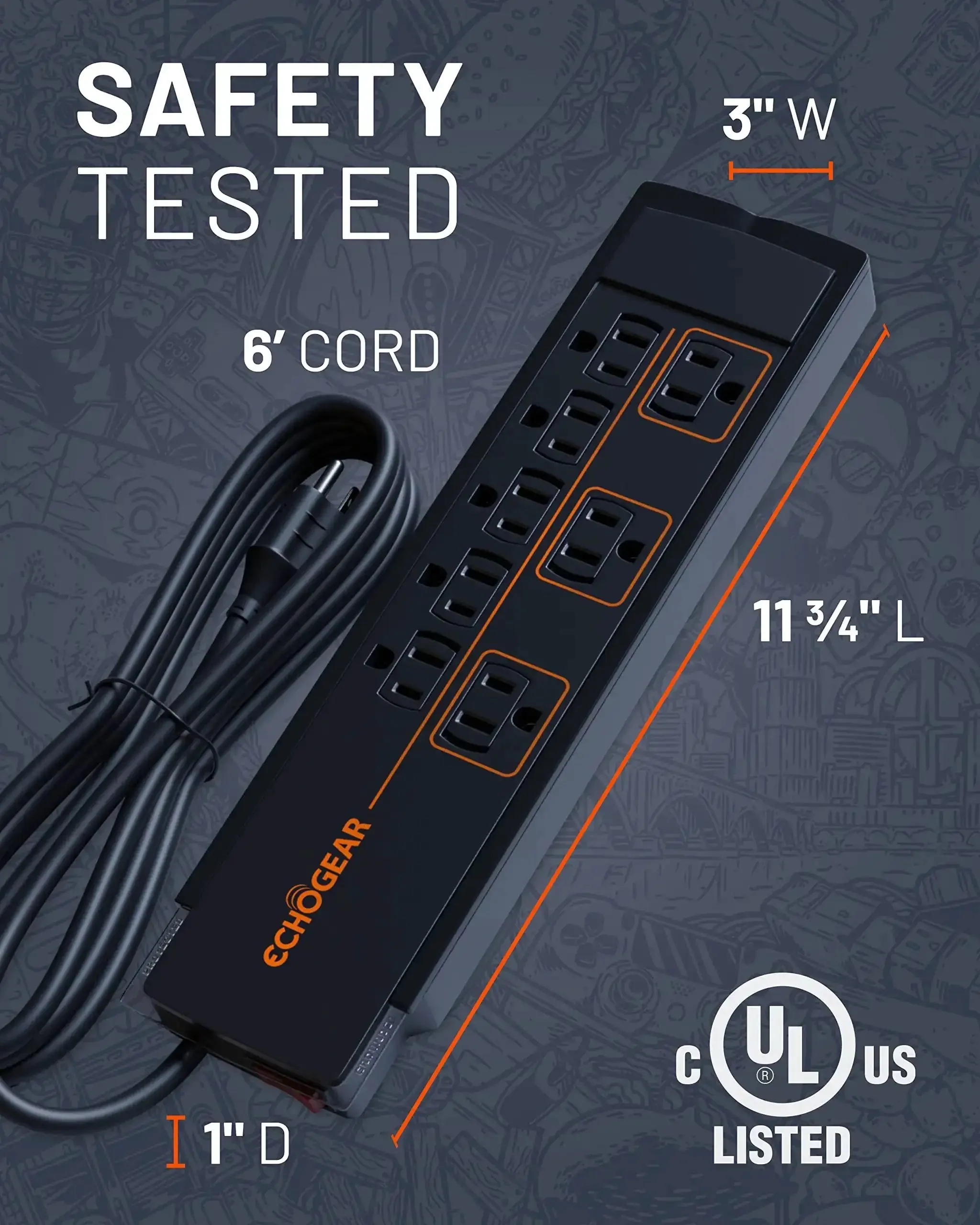 Eight Outlet Surge Protector Power Strip With Slim Profile And 3420 Joules Of Protection For Your TV, Office, Or Gaming Setup, Heavy Duty Overload Guard And Easy Concealment - Image 5