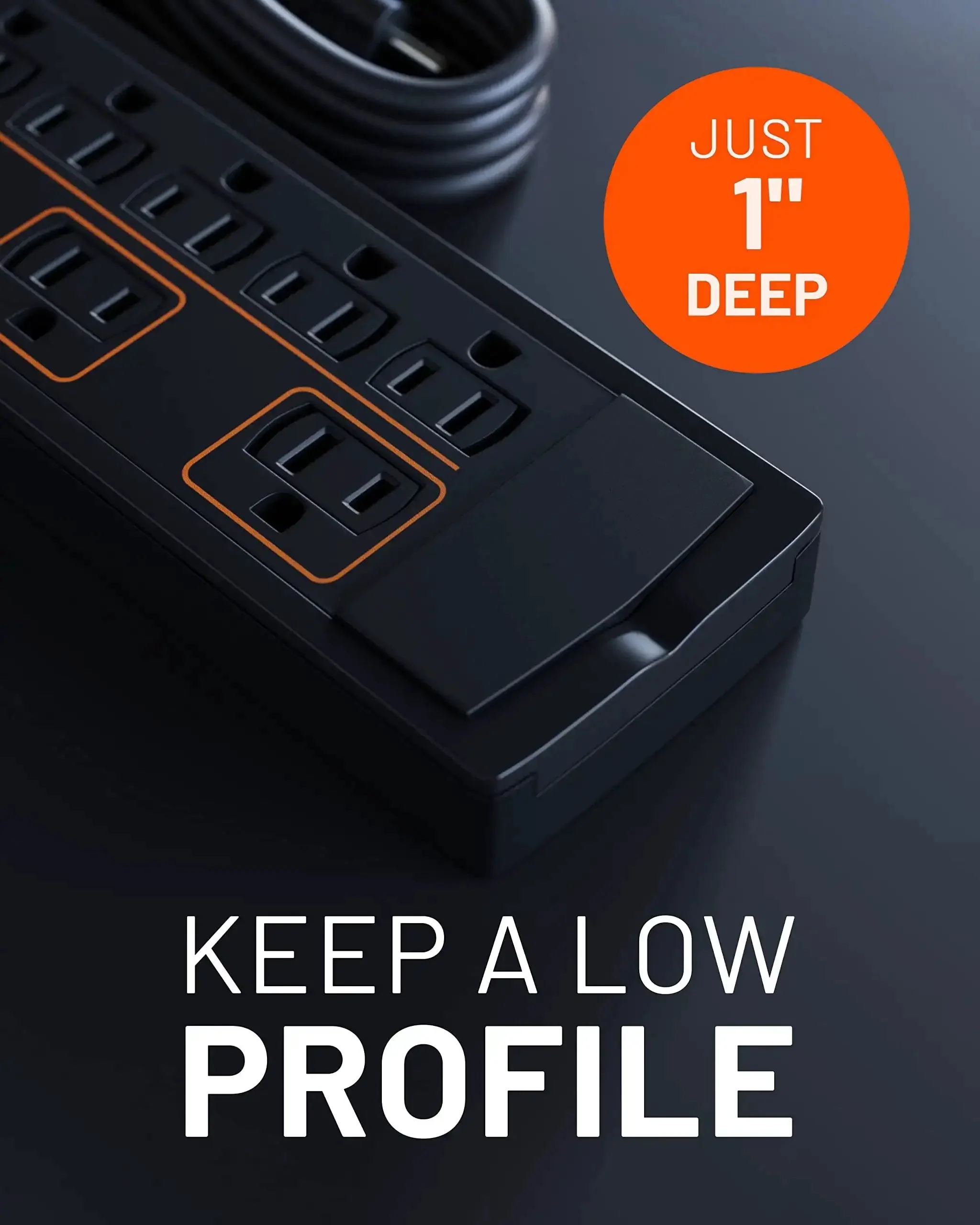 Eight Outlet Surge Protector Power Strip With Slim Profile And 3420 Joules Of Protection For Your TV, Office, Or Gaming Setup, Heavy Duty Overload Guard And Easy Concealment - Image 7