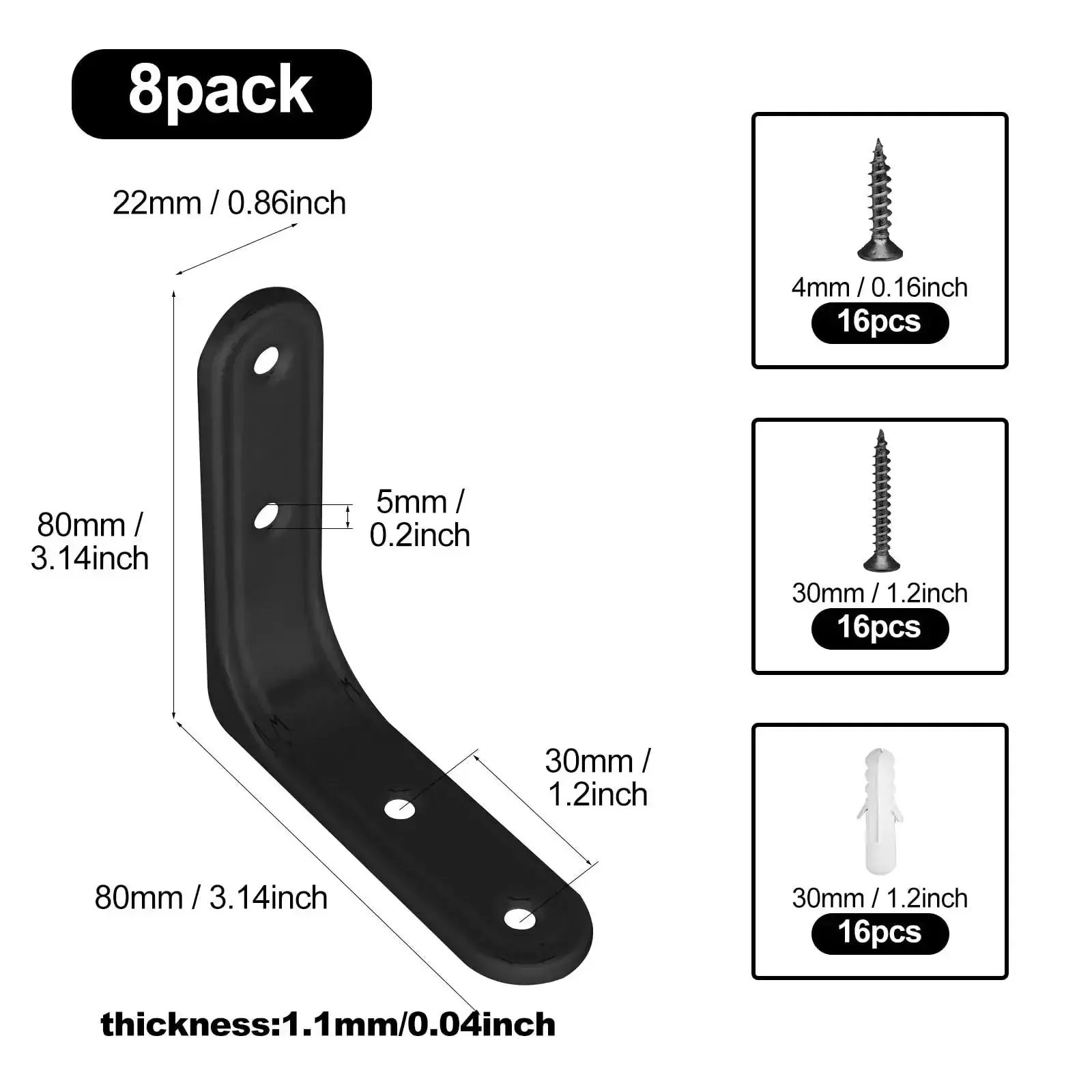 Eight Pack 3 Inch Beefy Heavy Duty L Brackets For Shelves Cabinets And Wood 90 Degree Wall Mount Right Angle Corner Braces Black Powder Coated Steel Shelf Supports Includes Mounting Screws - Image 6